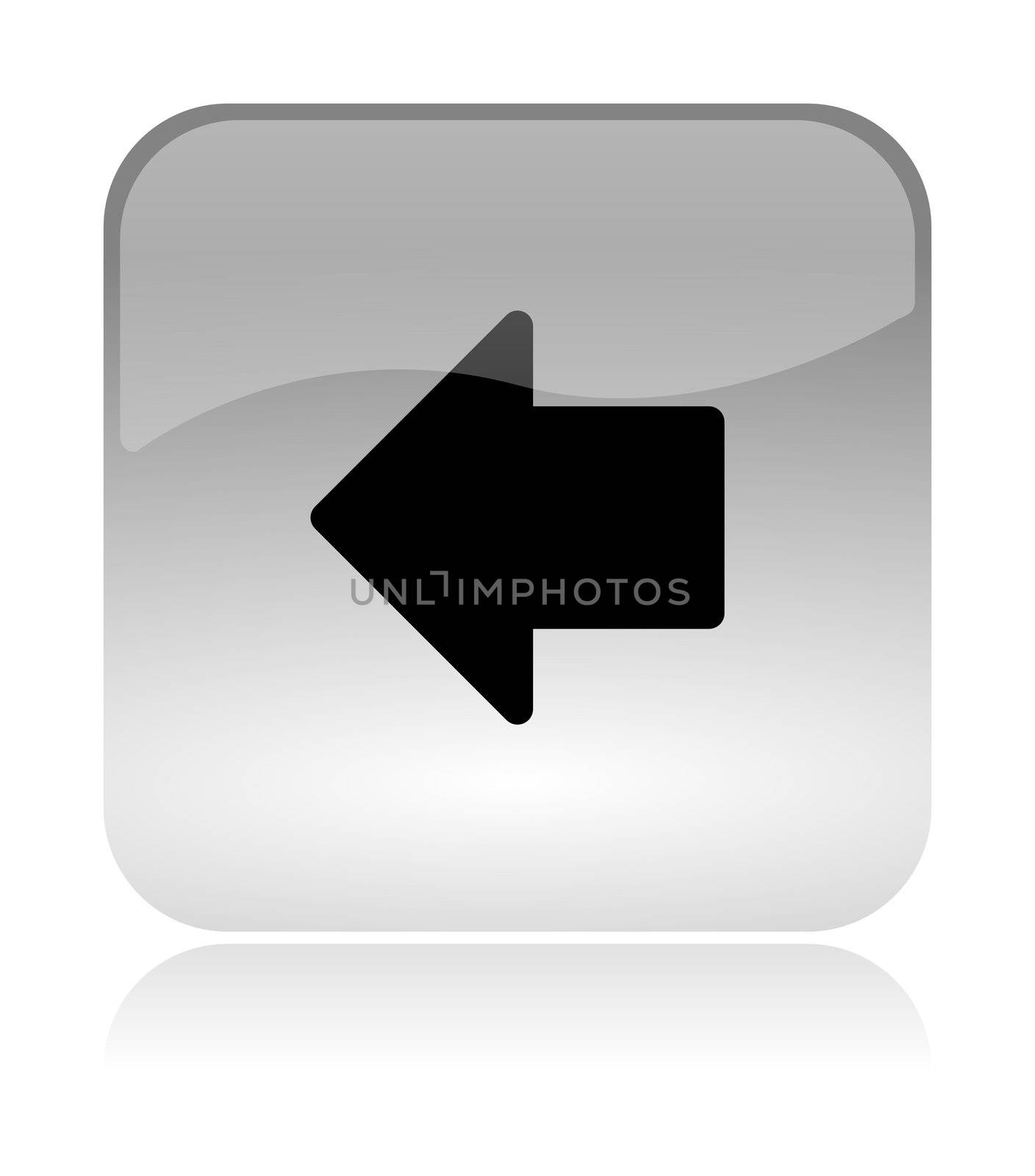 Left arrow previous, white, transparent and glossy web interface icon with reflection