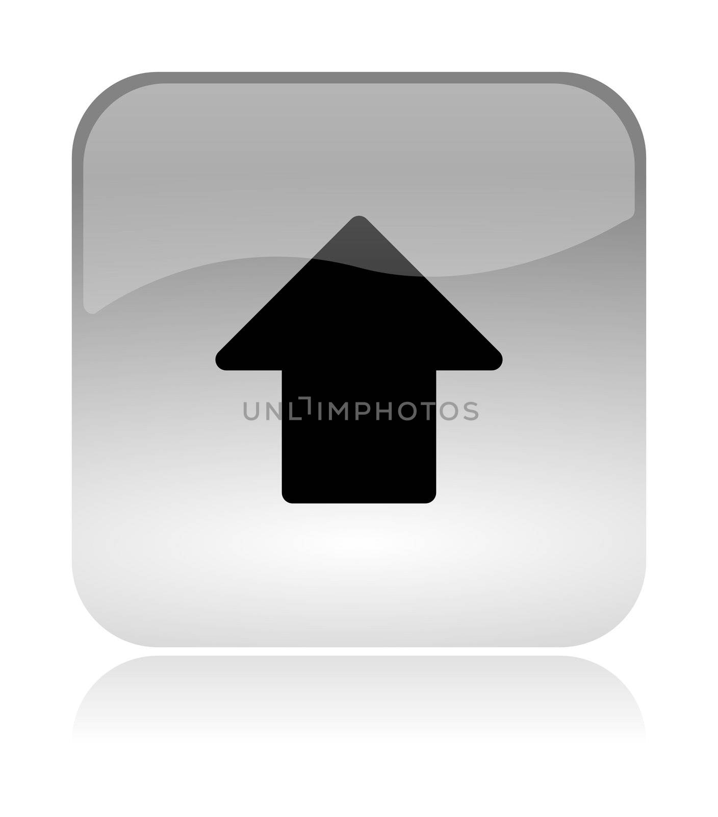 Up arrow top, white, transparent and glossy web interface icon with reflection