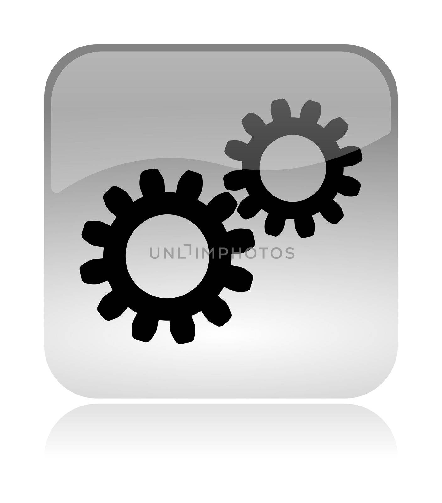 Gears white, transparent and glossy web interface icon with reflection