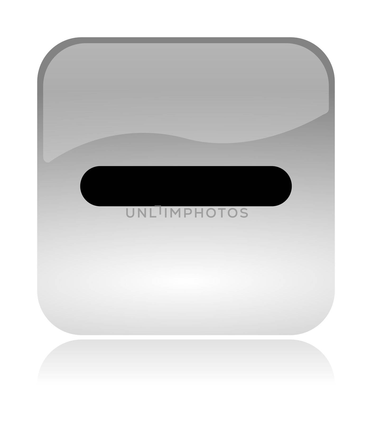 Minus detract white, transparent and glossy web interface icon with reflection