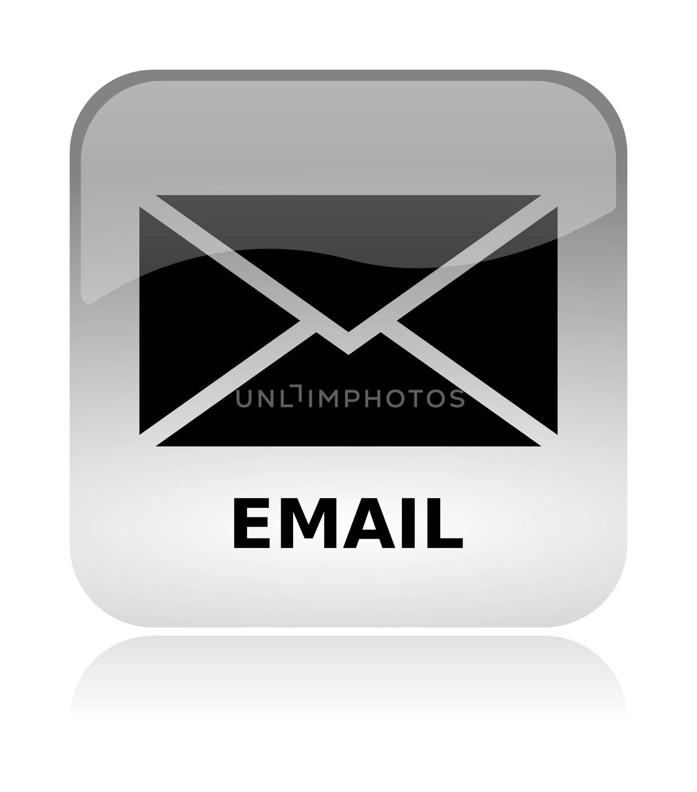 Email envelope white, transparent and glossy web interface icon with reflection