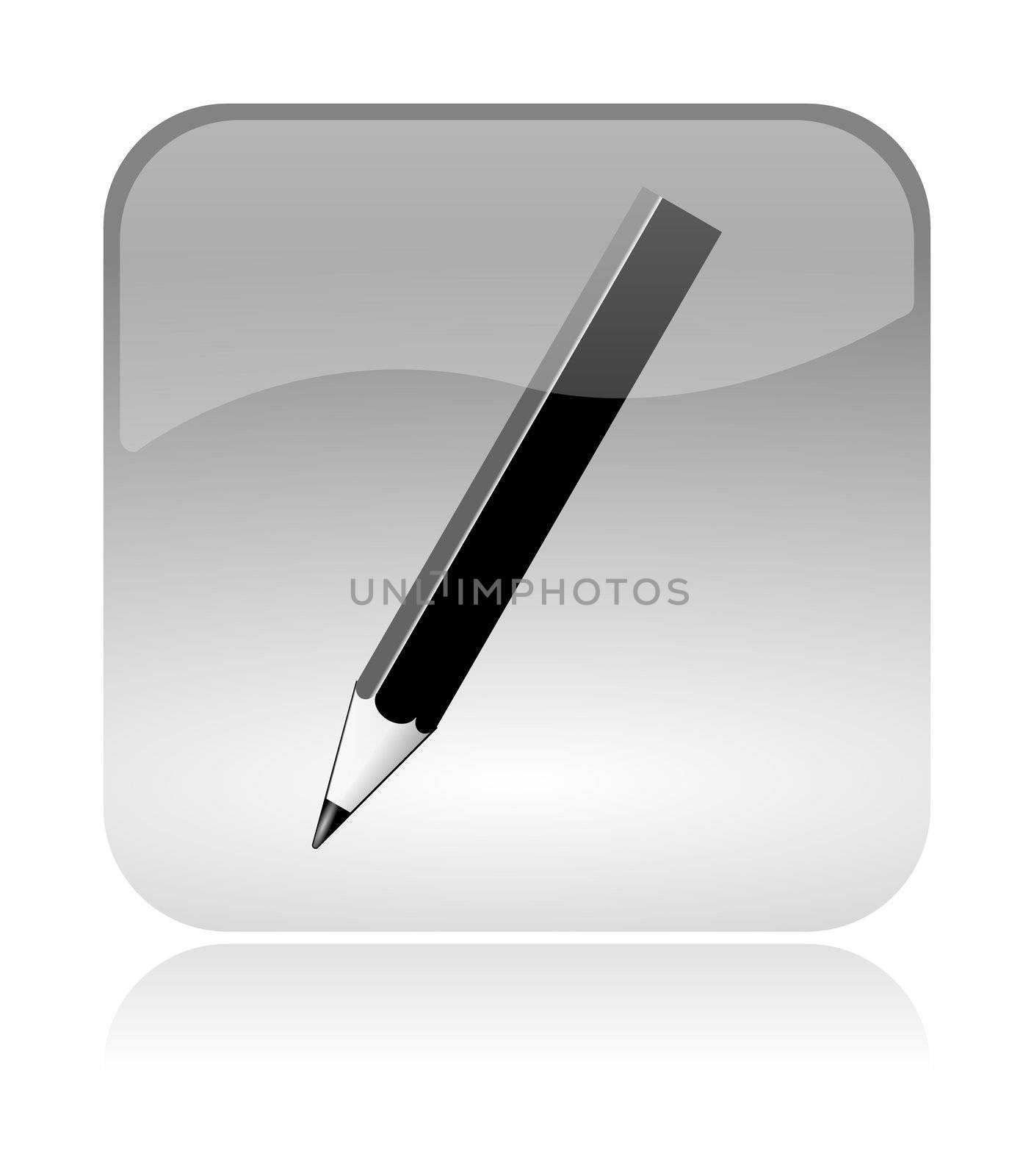 Pencil, crayon, white, transparent and glossy web interface icon with reflection