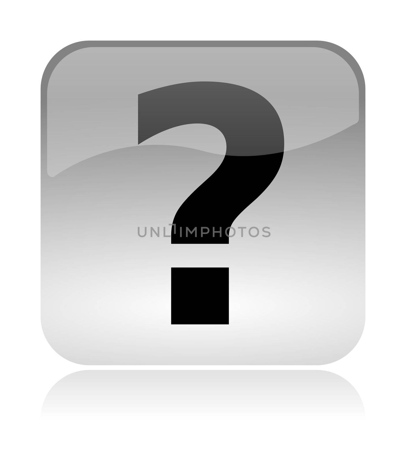 Question mark white, transparent and glossy web interface icon with reflection