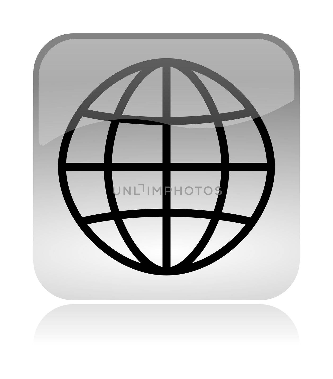 World meridians parallel white, transparent and glossy web interface icon with reflection