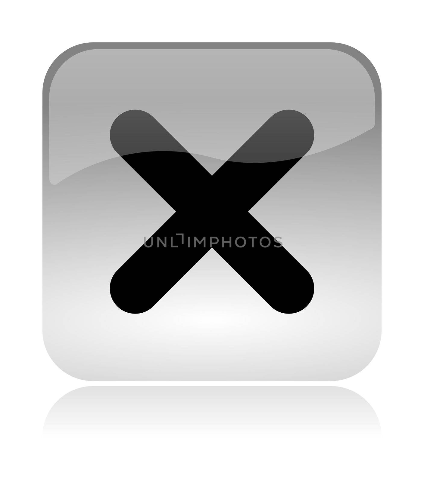 Cross, uncheck, white, transparent and glossy web interface icon with reflection