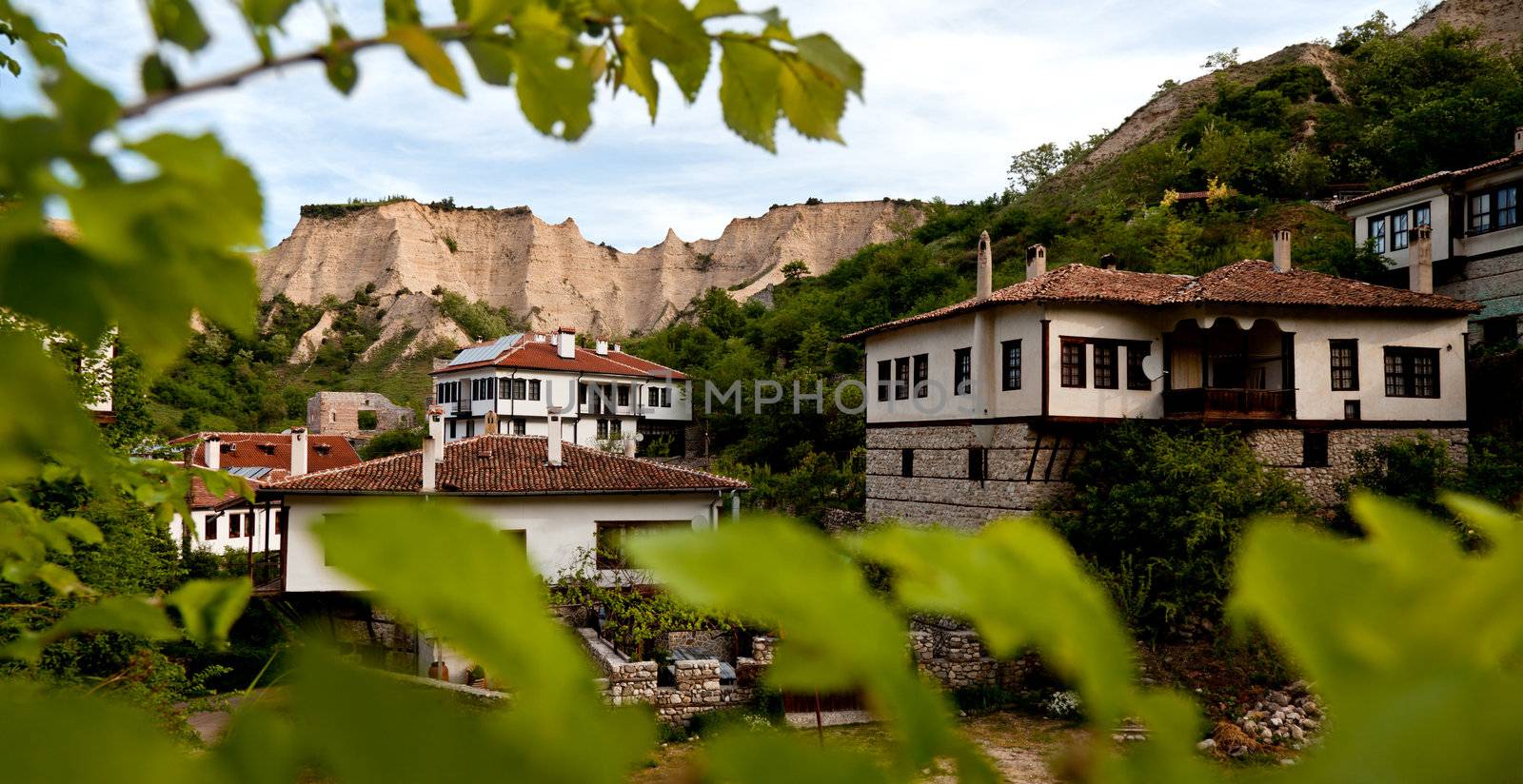 Landscape with old traditional bulgarian houses in city of Melnik