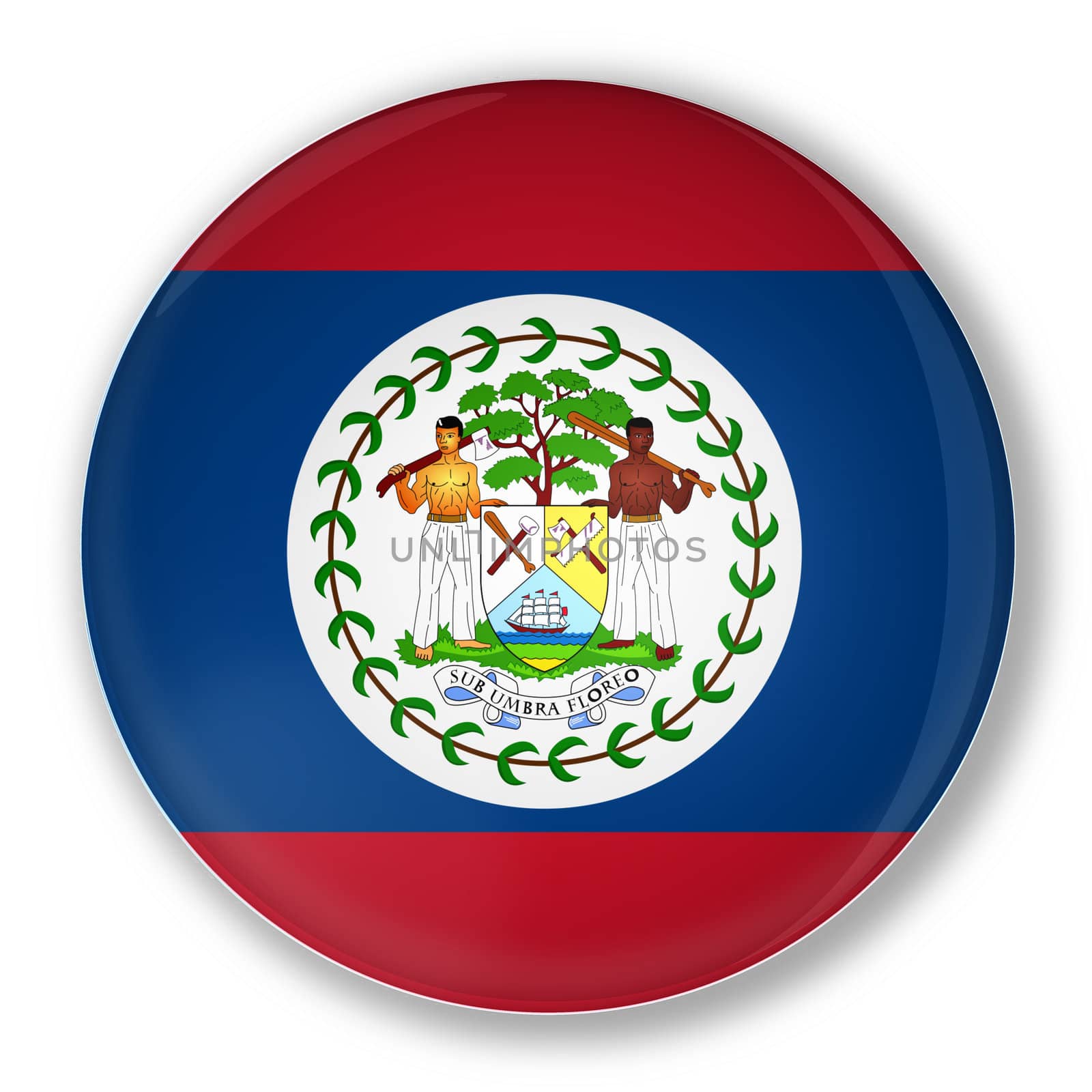 Illustration of a badge with flag of Belize with shadow