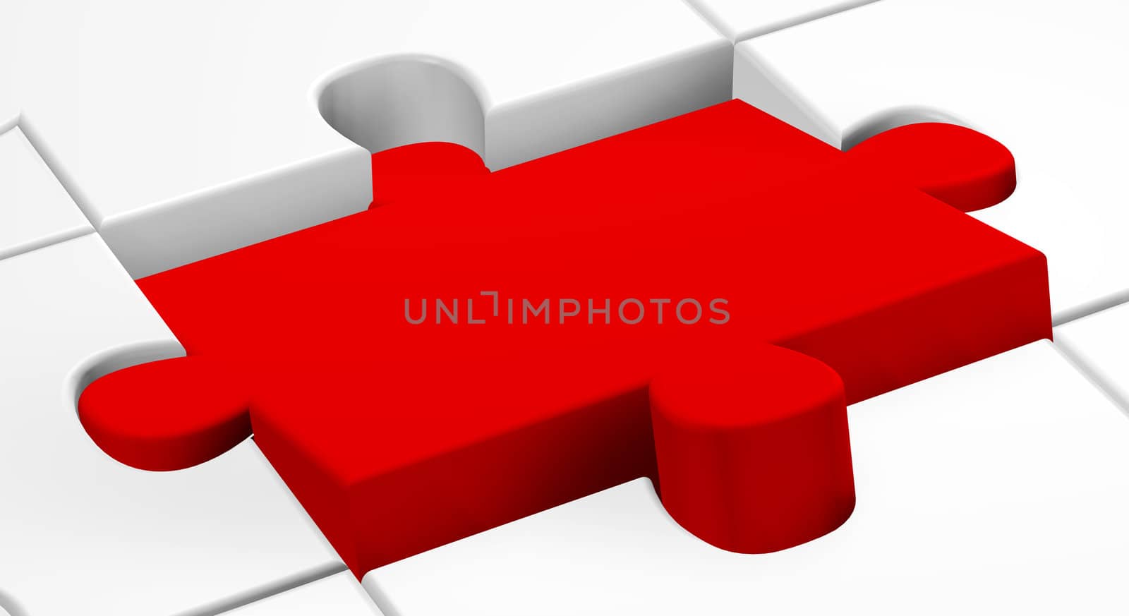 Illustration of color puzzle pieces with a red piece