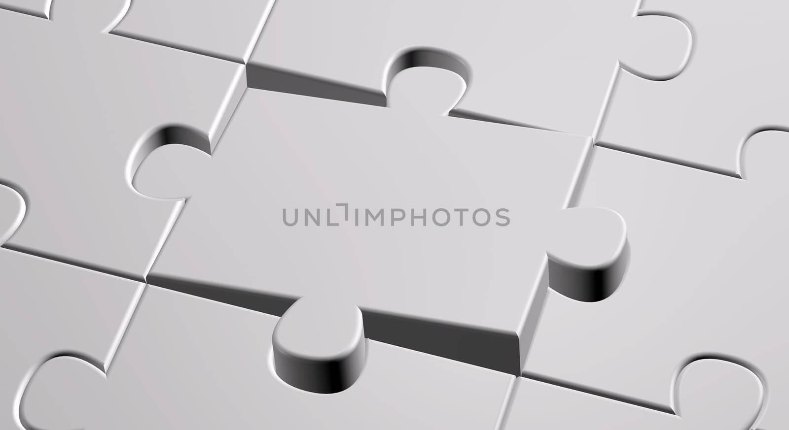 Illustration of color puzzle pieces render in 3D