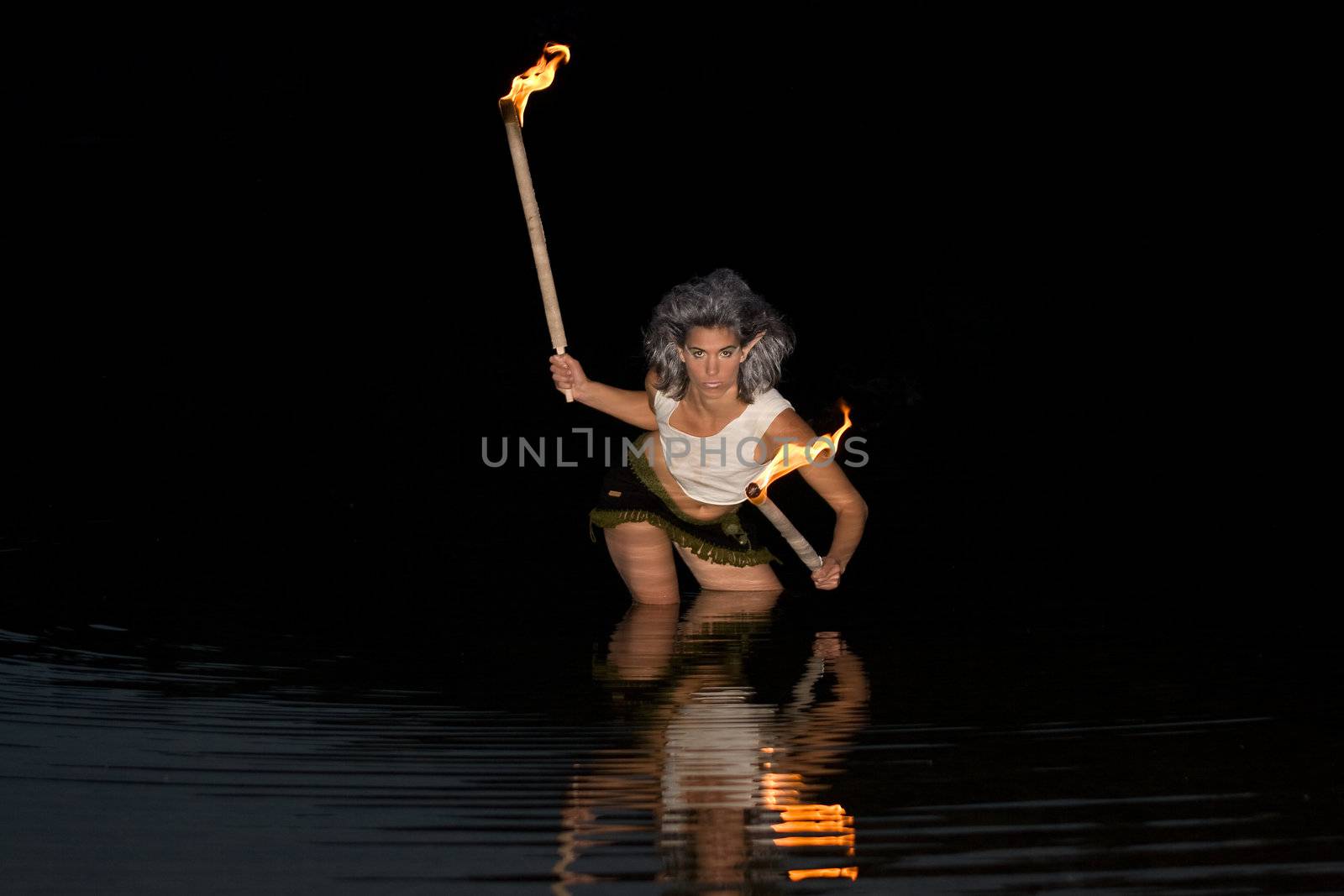 Elf with torches in the water is