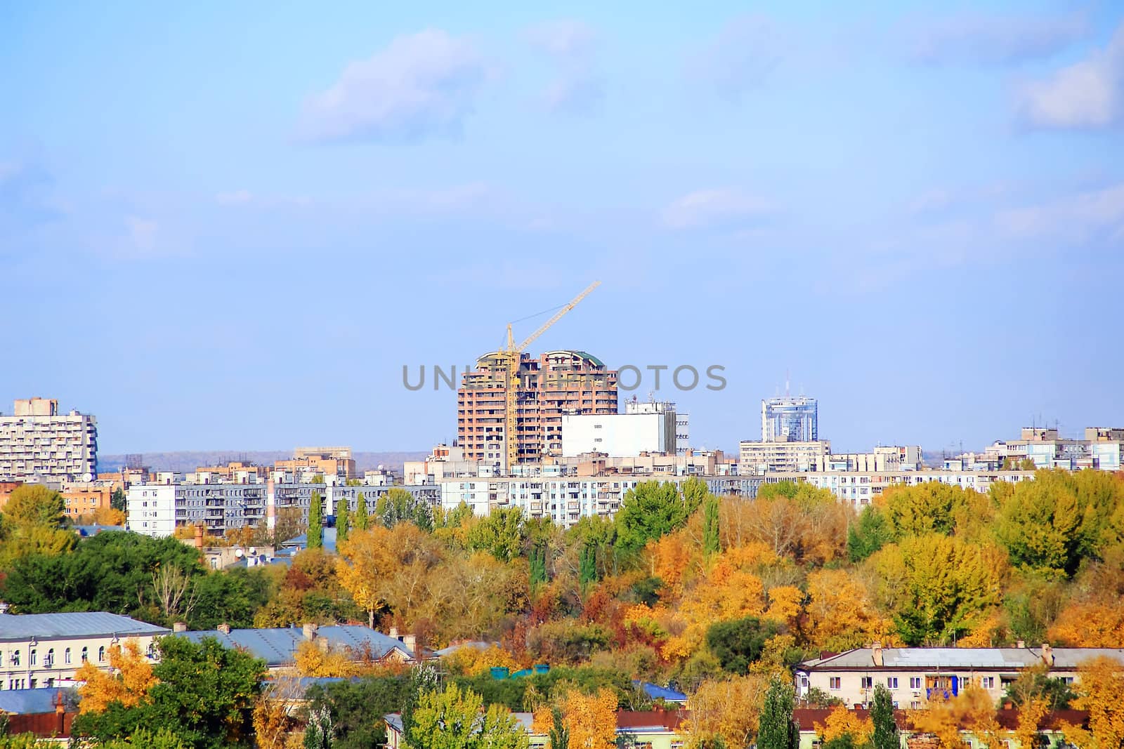 Panorama of Russian town from bird flight