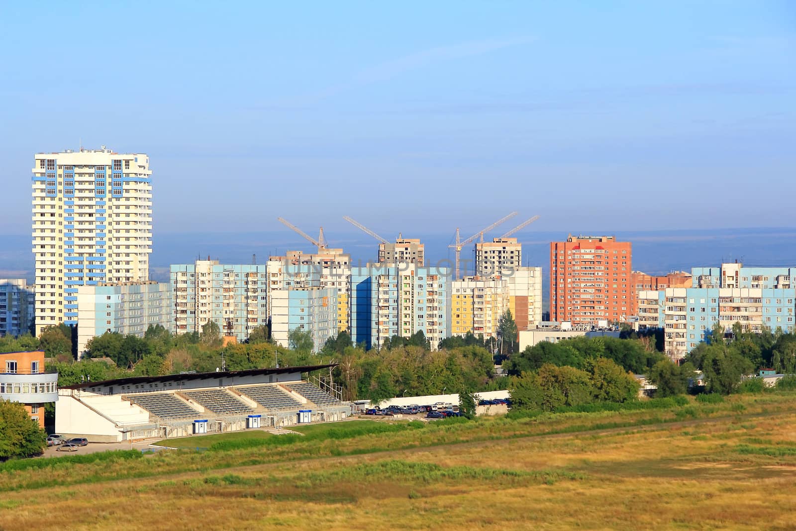 Landscape with construction site and blue sky