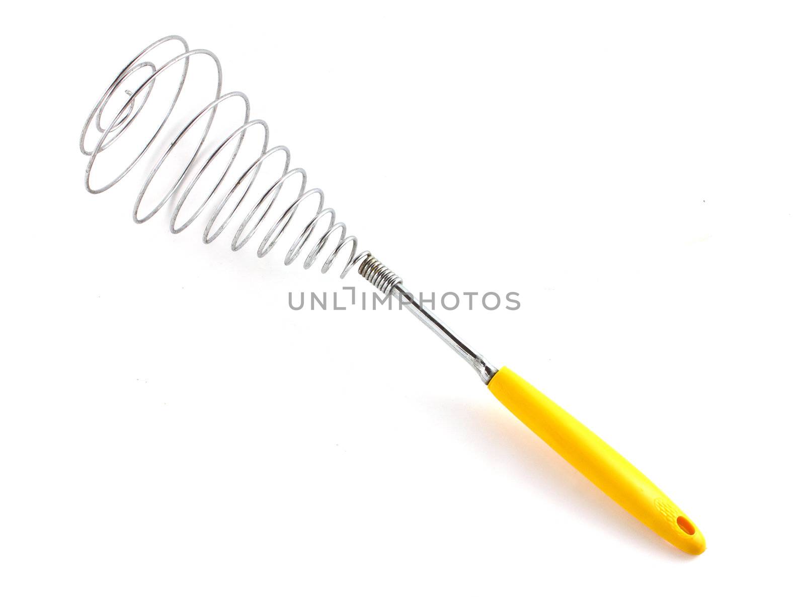 Kitchen whisk beater on white background 