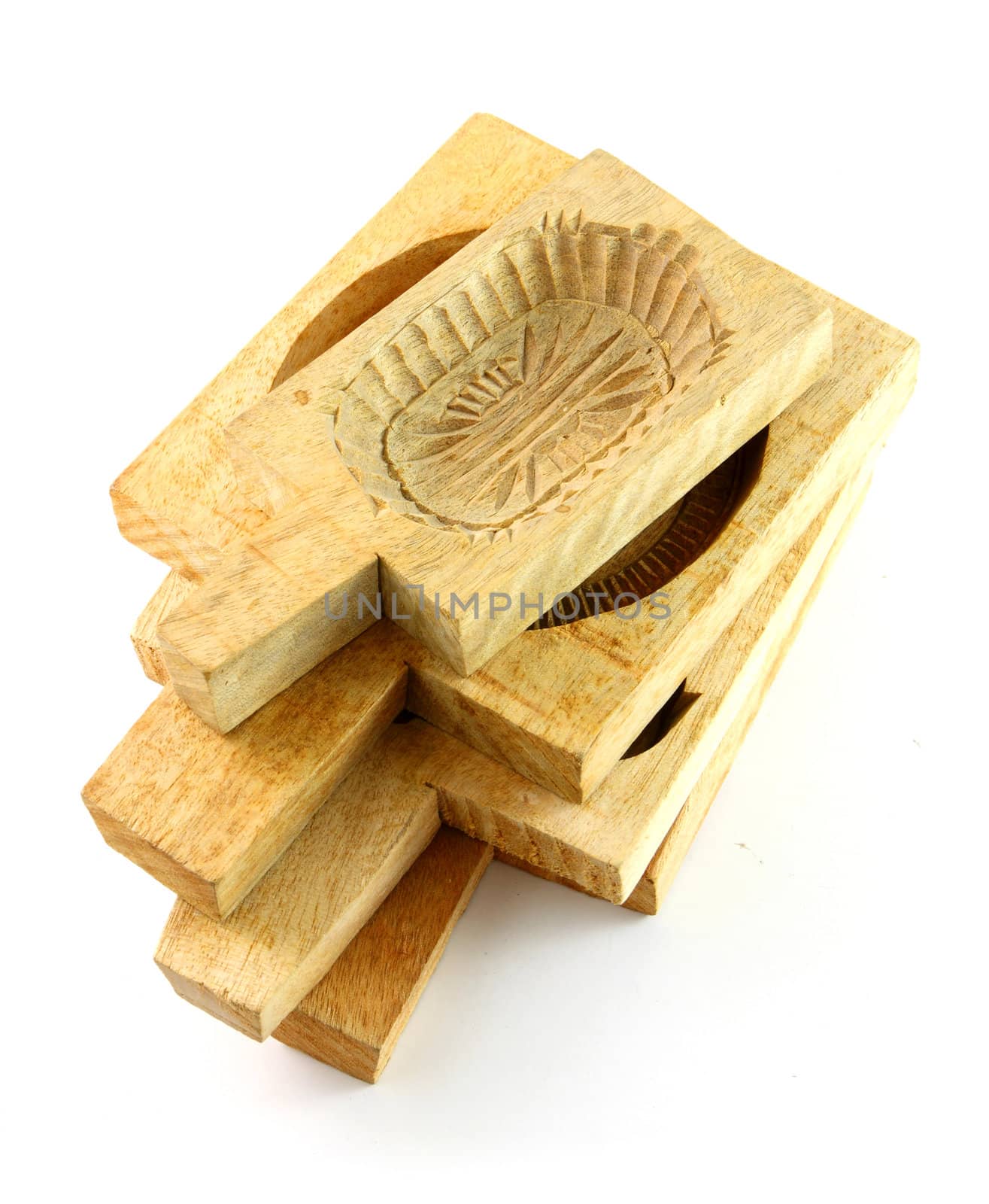 Traditional wooden molds for baking on white background  by nuchylee
