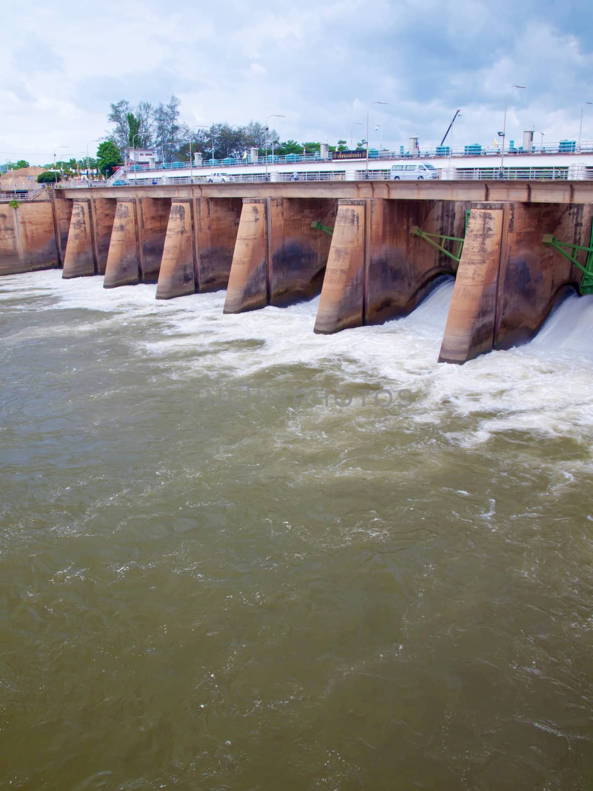 Mae Klong Dam stops the flow of Mae Klong River, Tha Moung, Kanchanburi, Thailand
