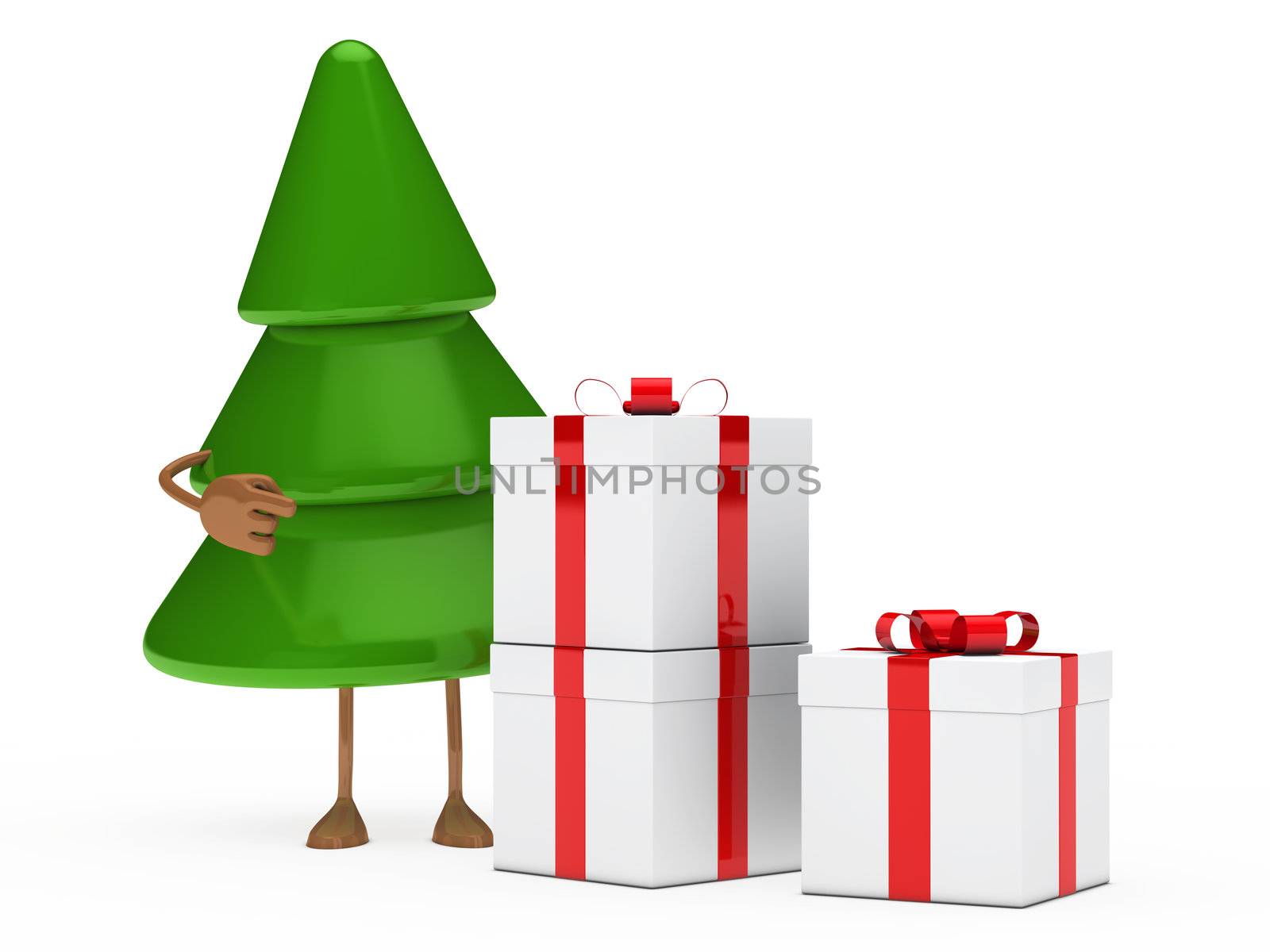 christmas tree green show finger on gifts