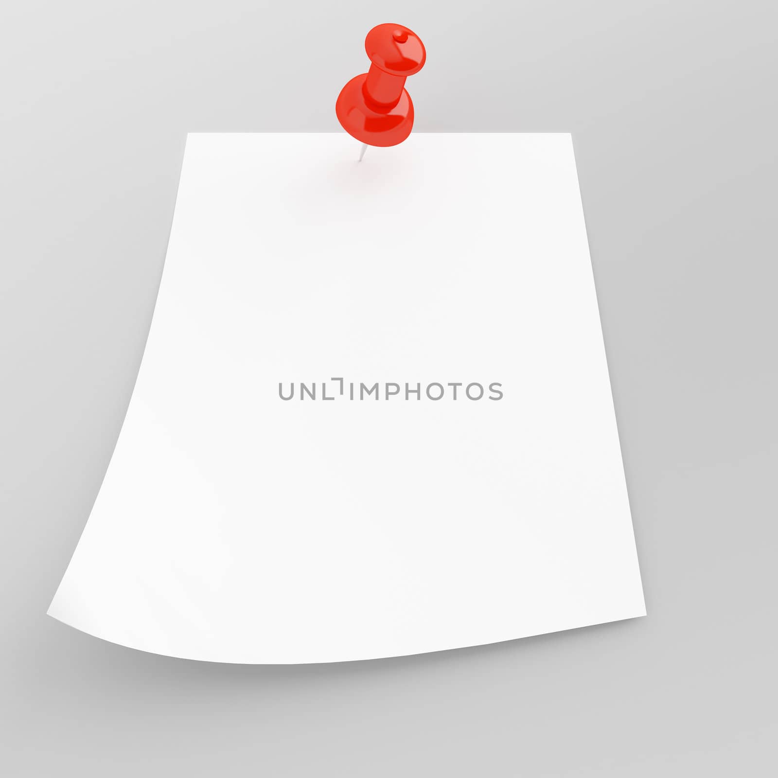 pushpin with attached white sheet of paper on a light background