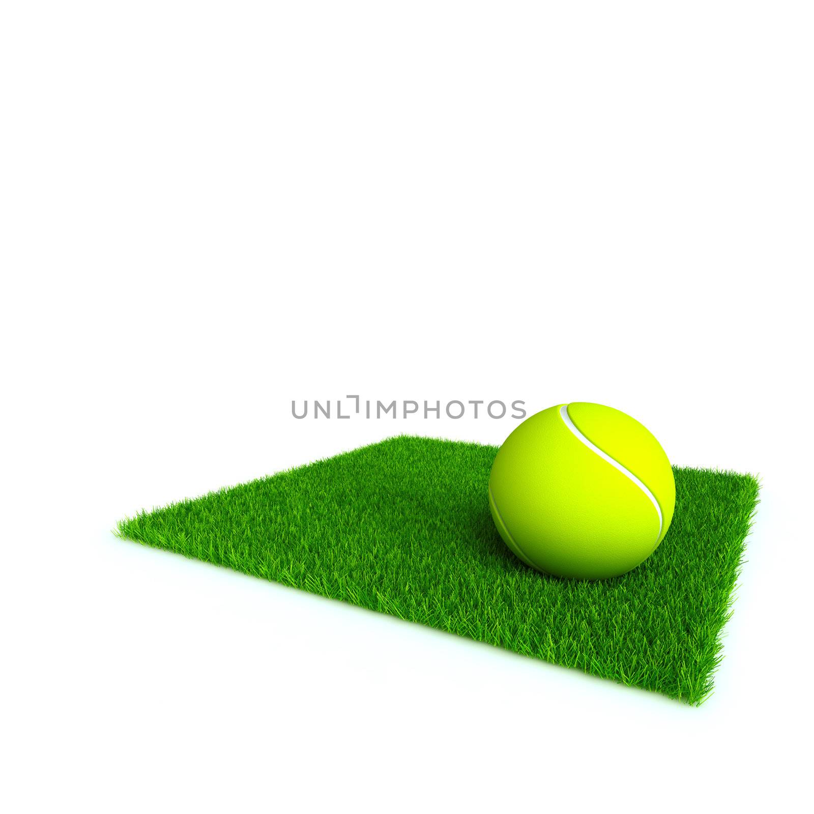 tennis ball on a lawn from a green bright grass on a white background