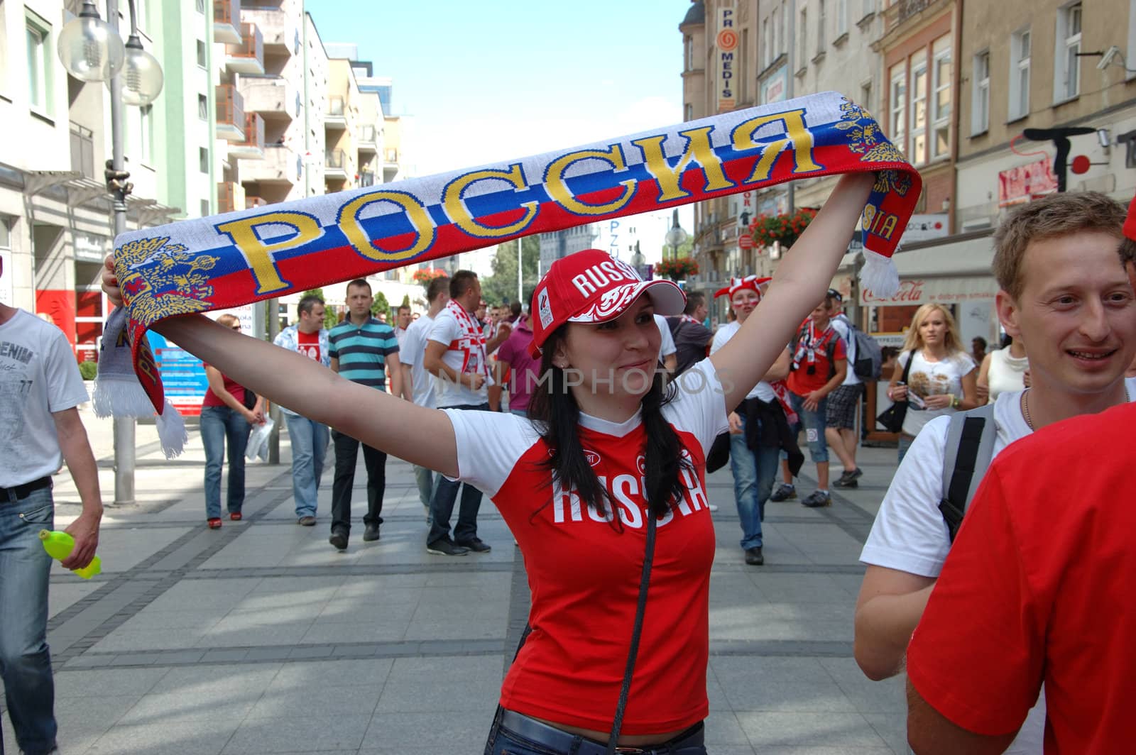 WROCLAW, POLAND - JUNE 8: UEFA Euro 2012, fanzone in Wroclaw. Russian girl supporting her team on June 8, 2012.