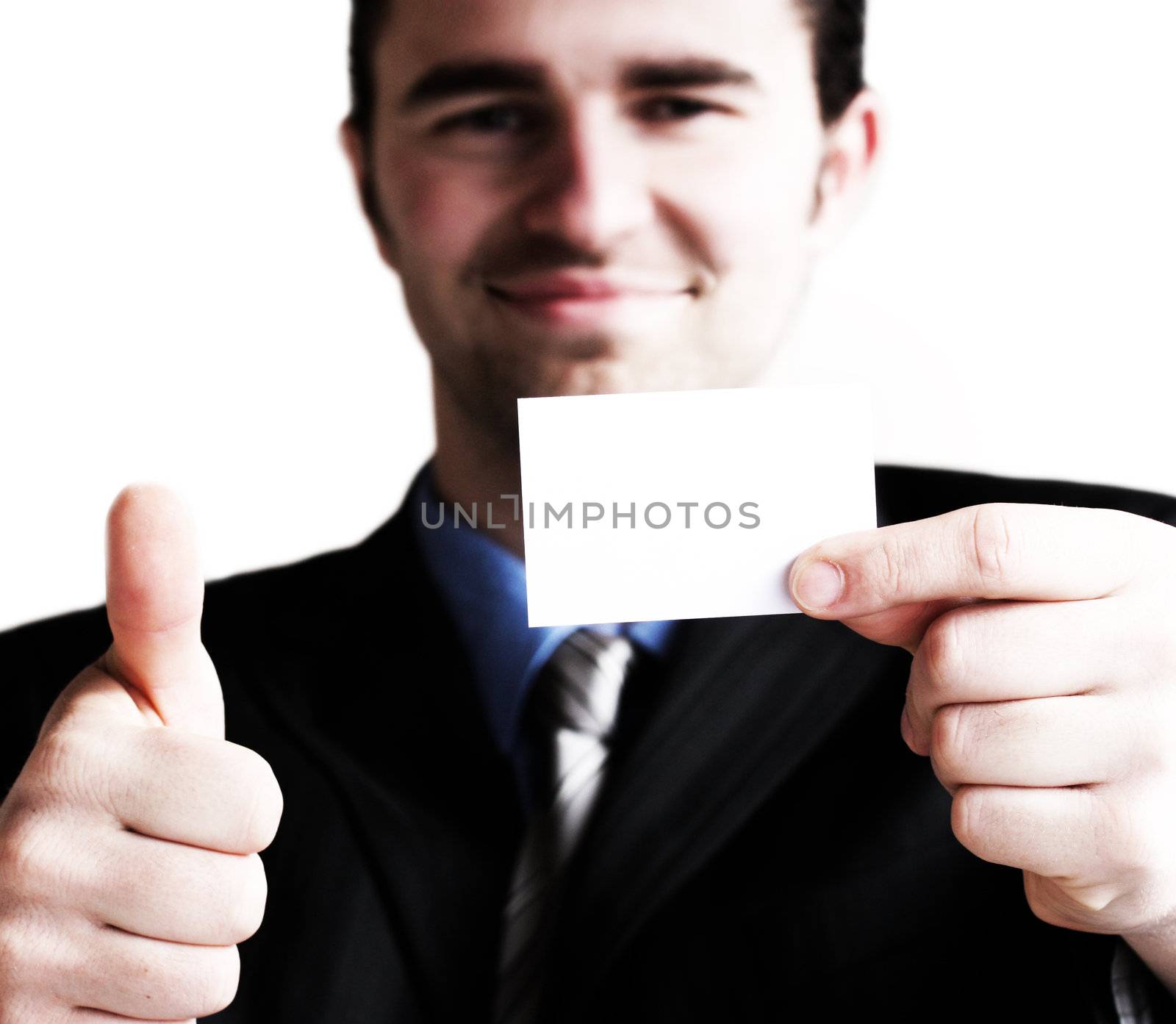 Businessman holding his business card in hand