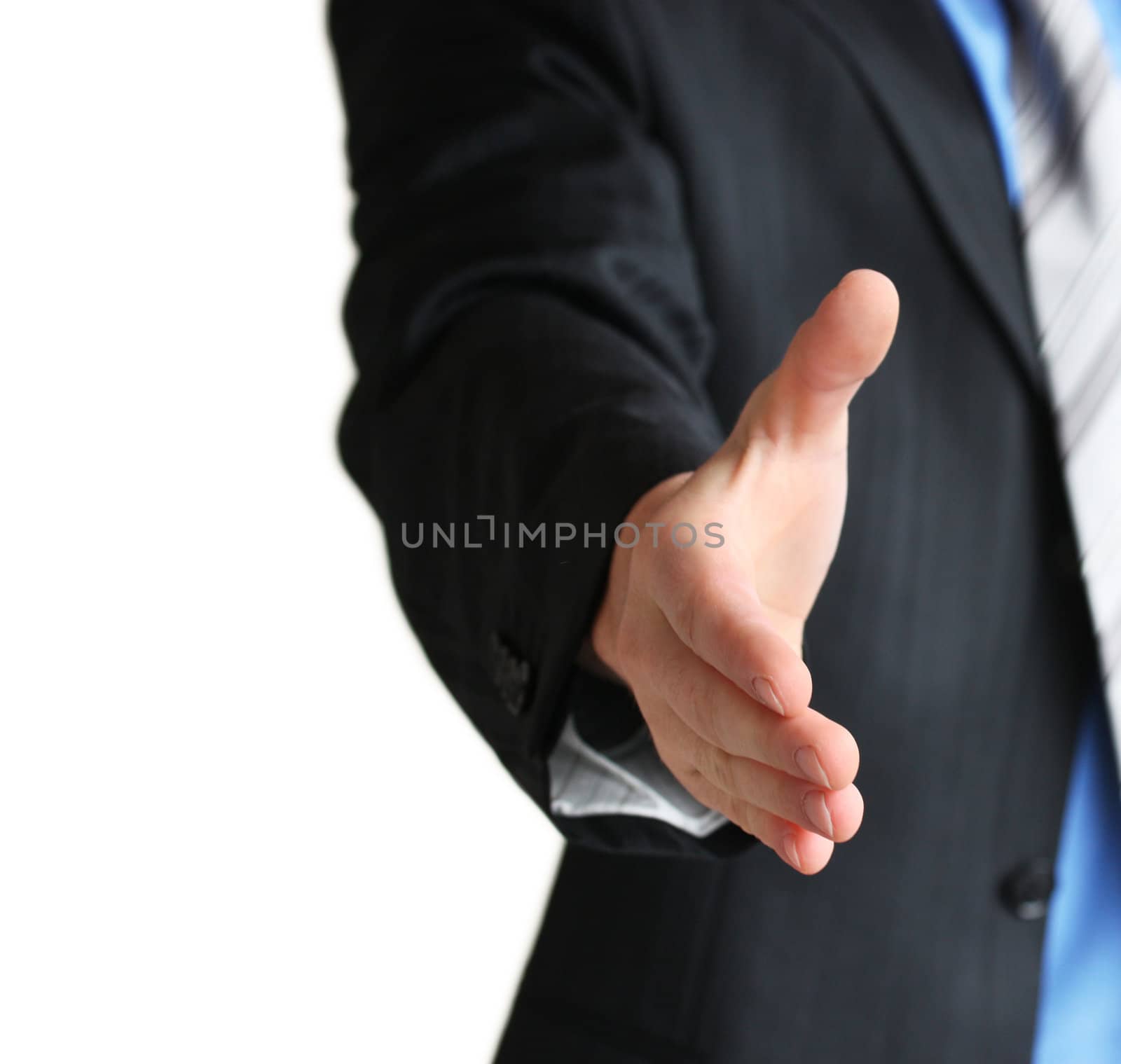 Young business man giving hand for handshake