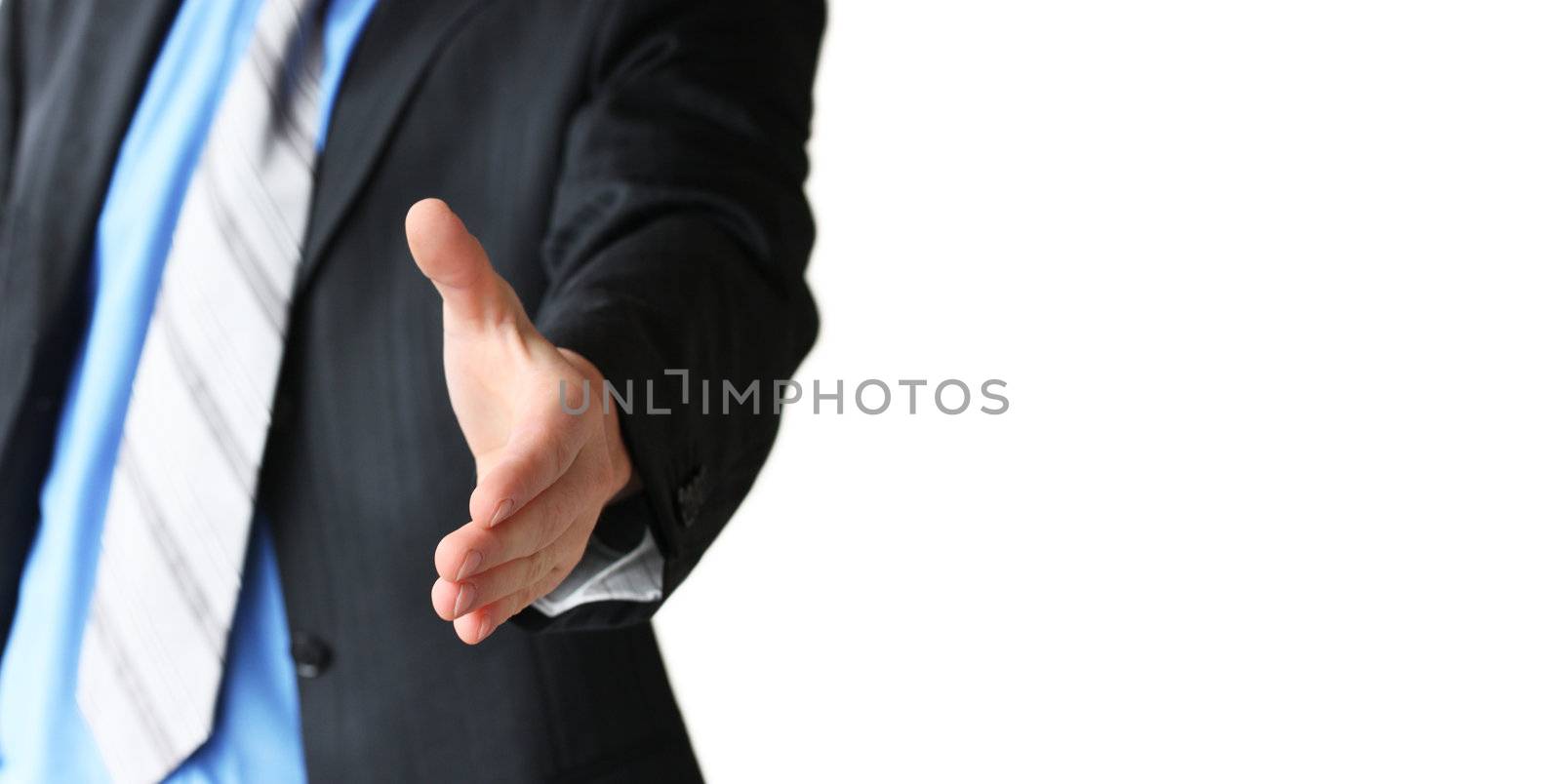 Young business man giving hand for handshake
