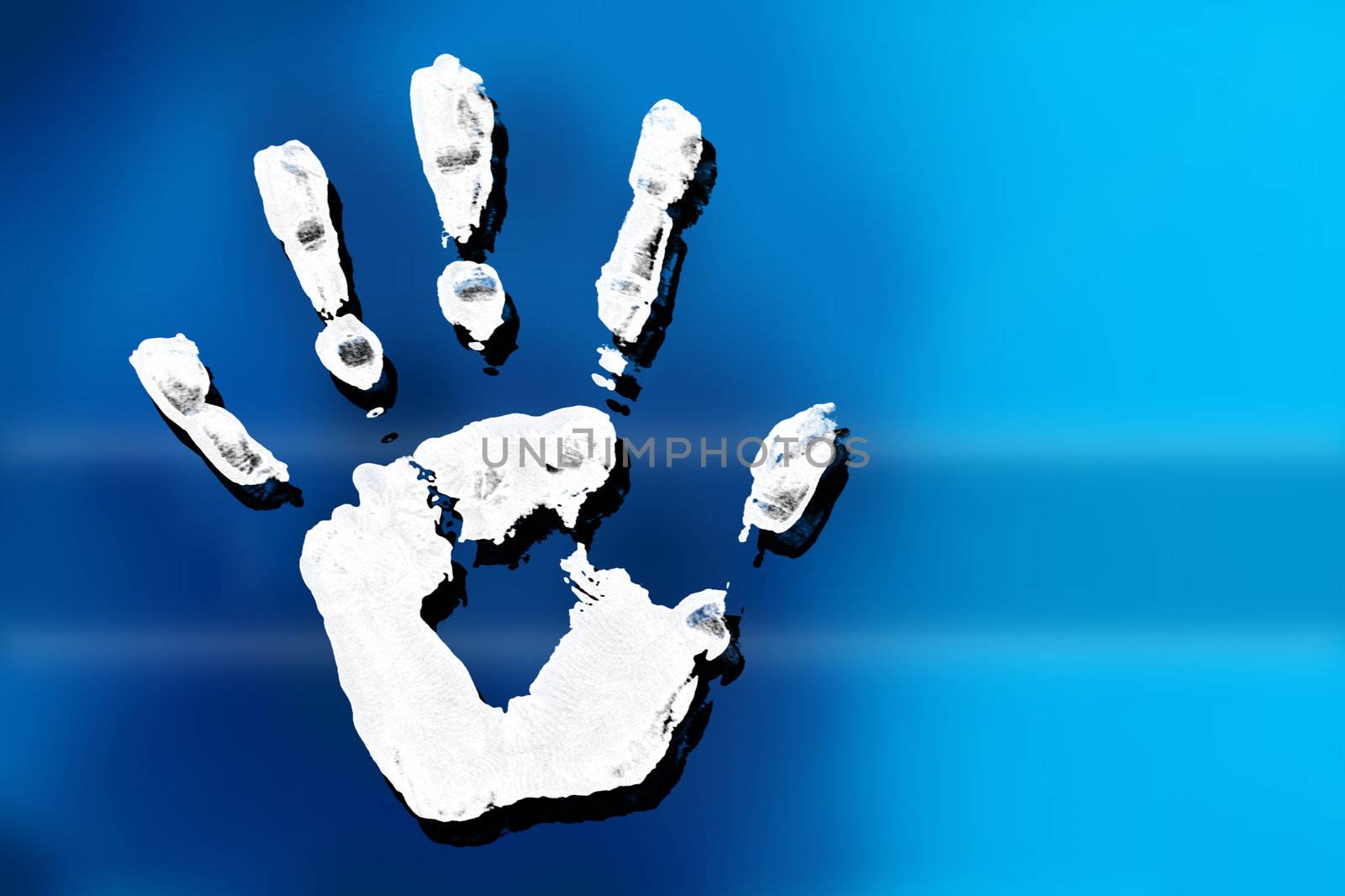 white handprint on a blue background by photochecker