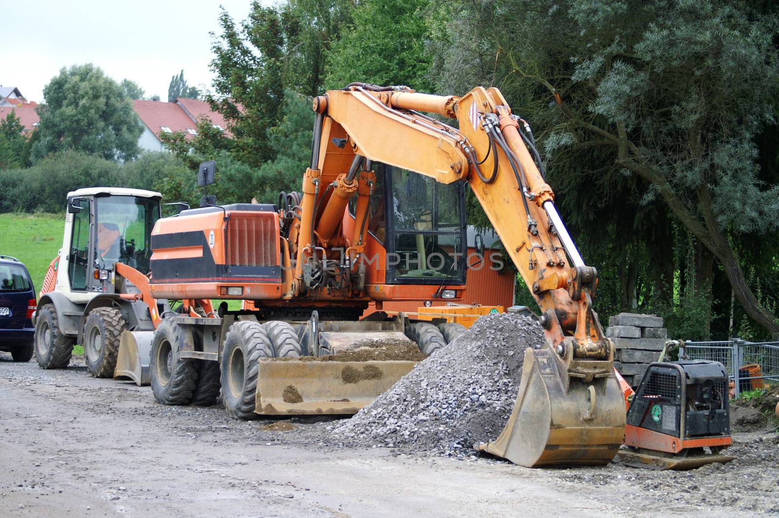 large excavator at the construction site in germany