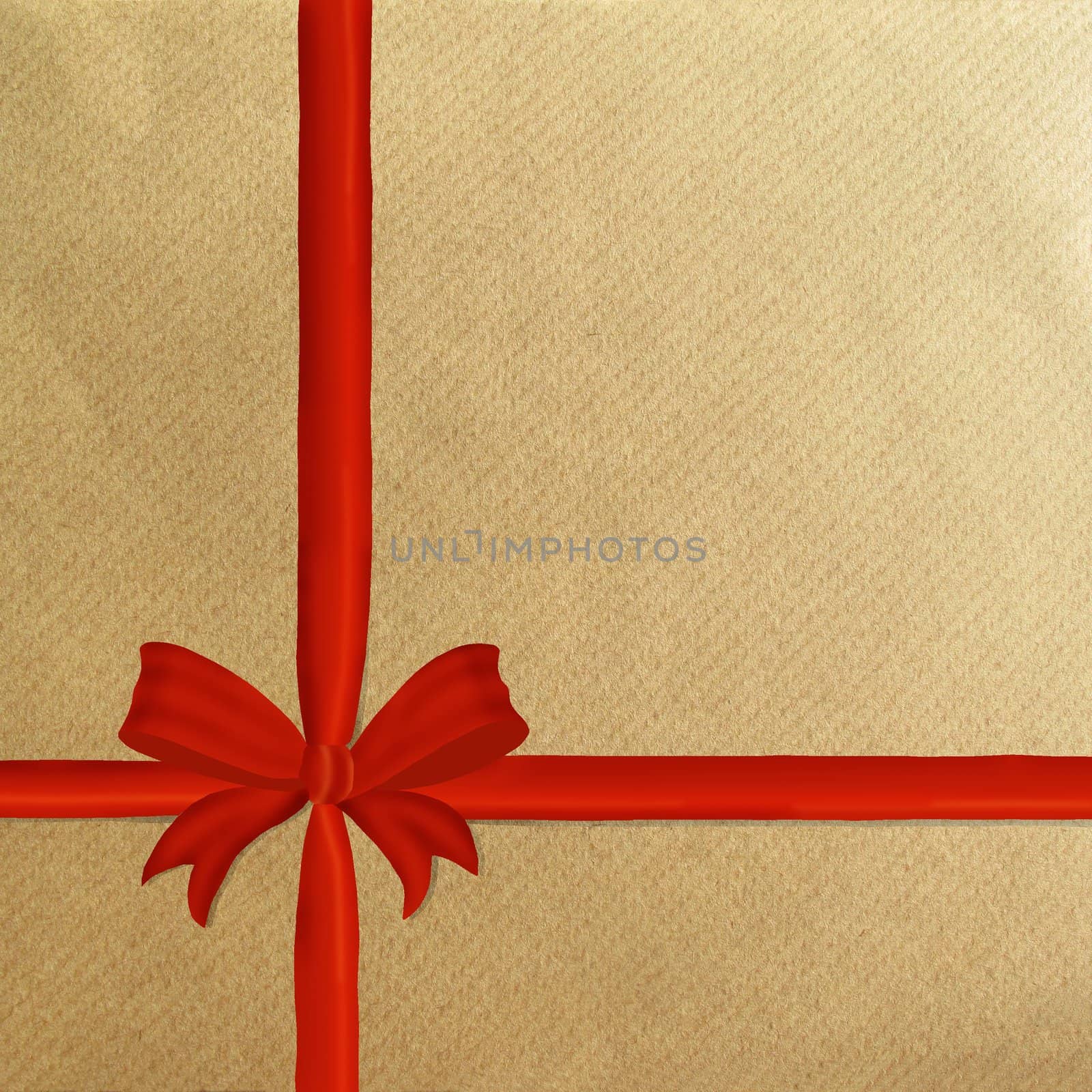 Brown wrapping paper with a red gift ribbon
