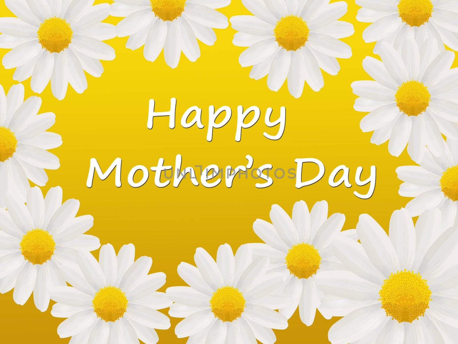 Mother’s Day card to mum with daisies isolated on a yellow background