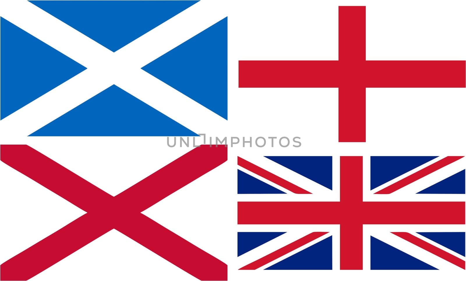 England, Scotland and Wales flags to form the Union Jack - isolated vector illustration
