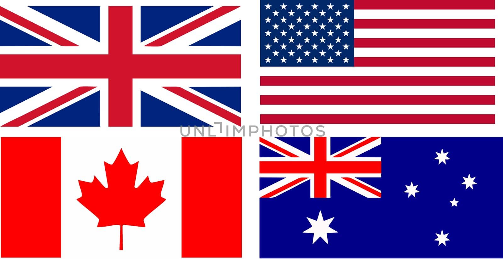 flags of the main English speaking countries - isolated vector illustration