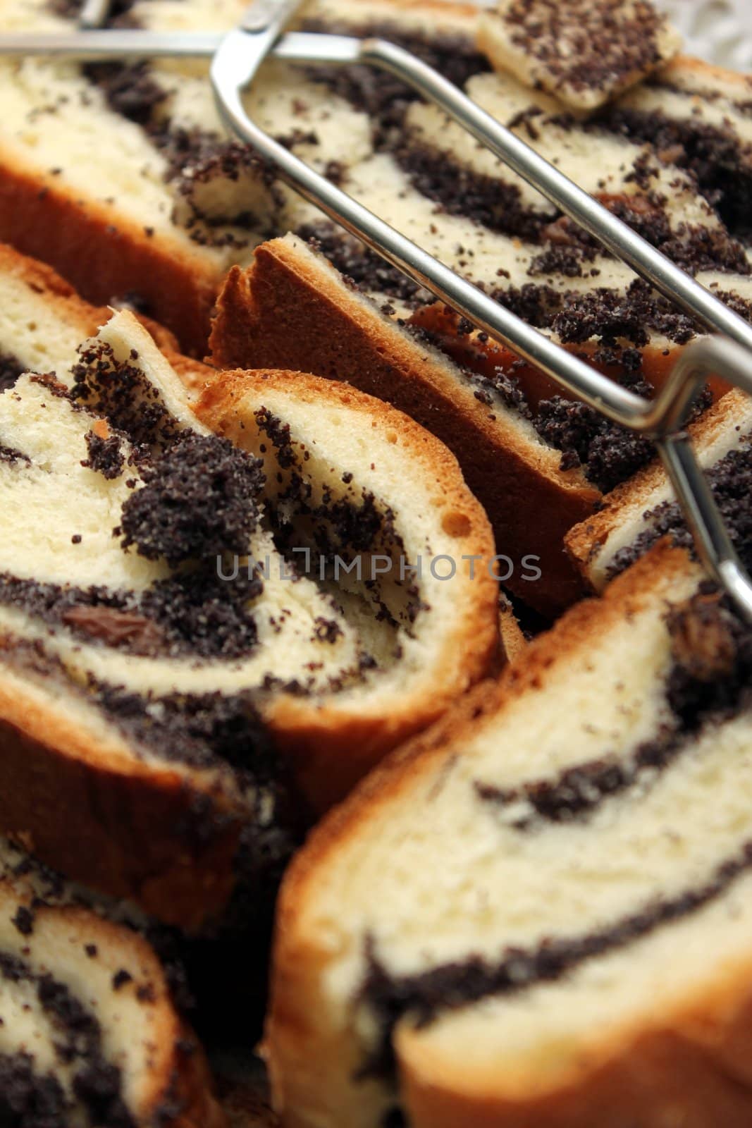 moon cake slices with metal tool