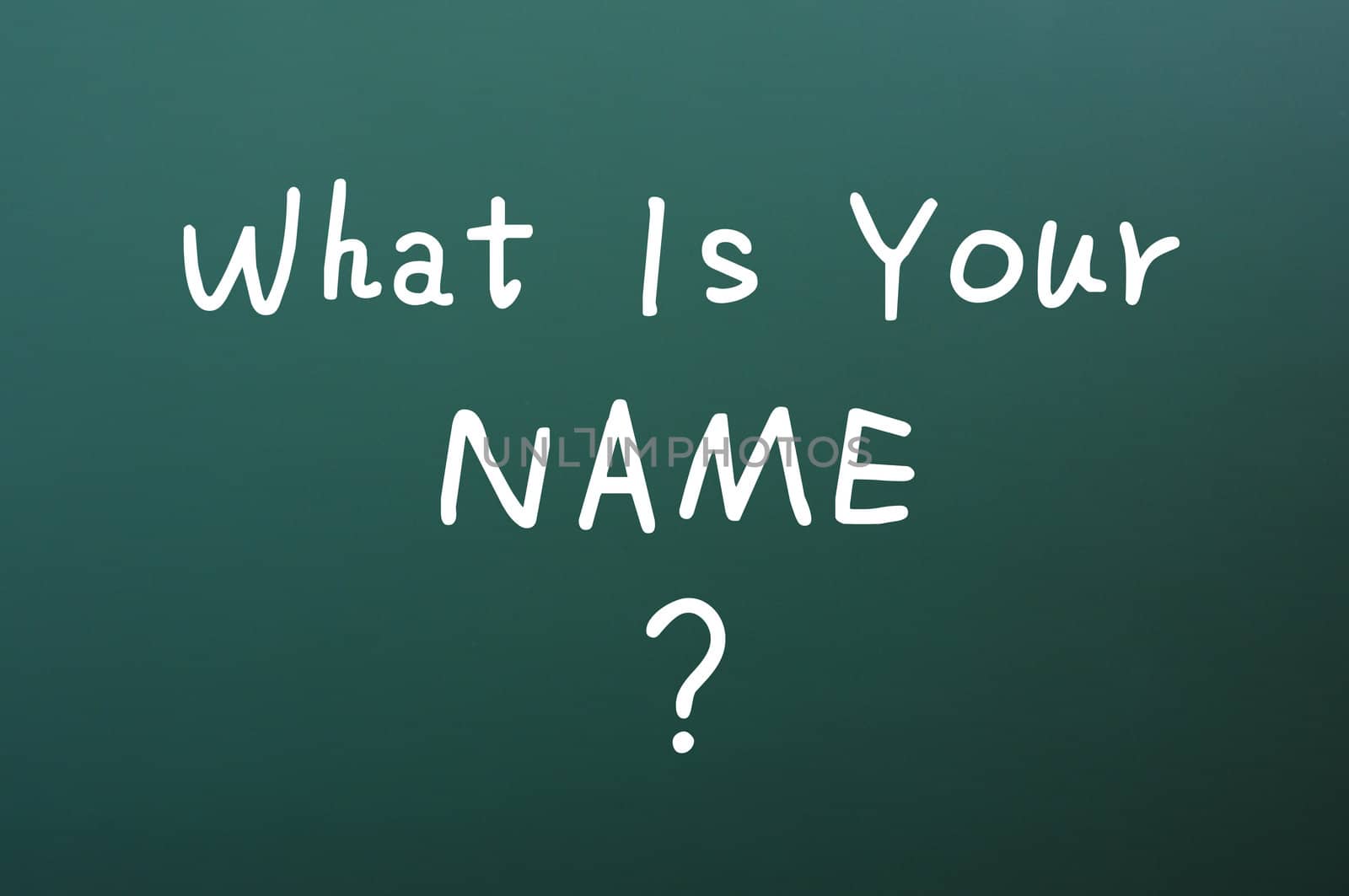 What is your name - question written with white chalk on a blackboard