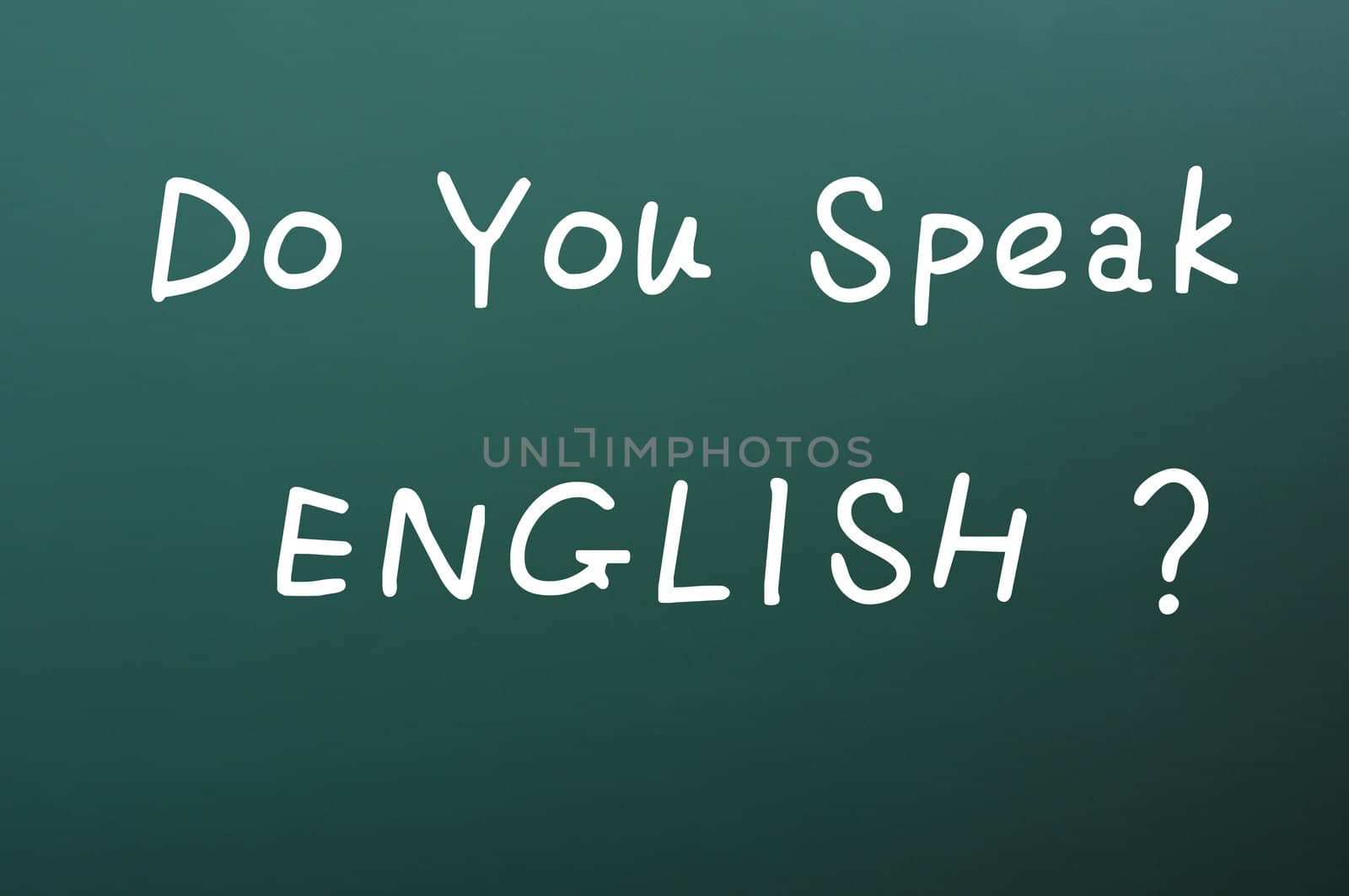 Do you speak English - question written with chalk on a green board