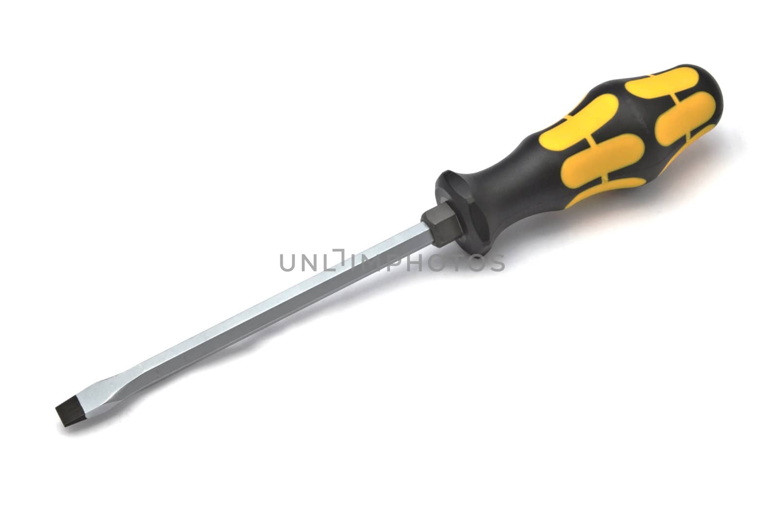 Yellow screwdriver isolated on white background 
