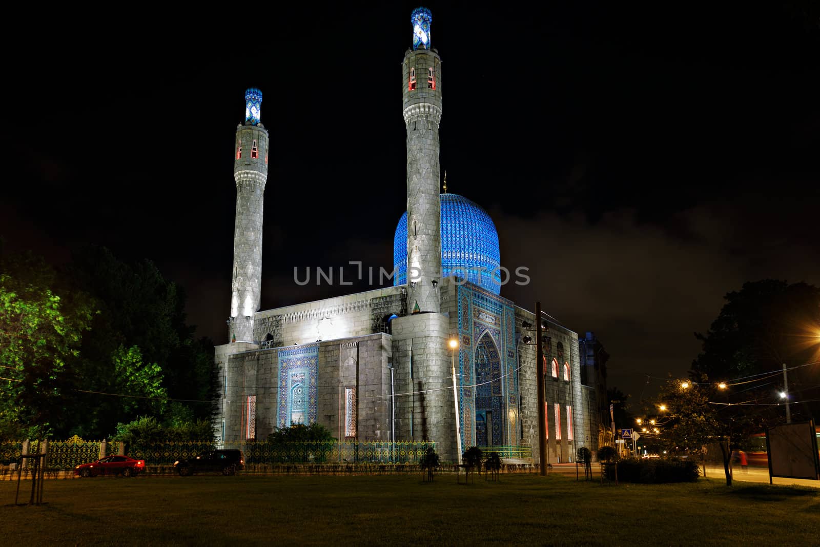 Old Mosque in the Saint Petersburg Russia, night view
