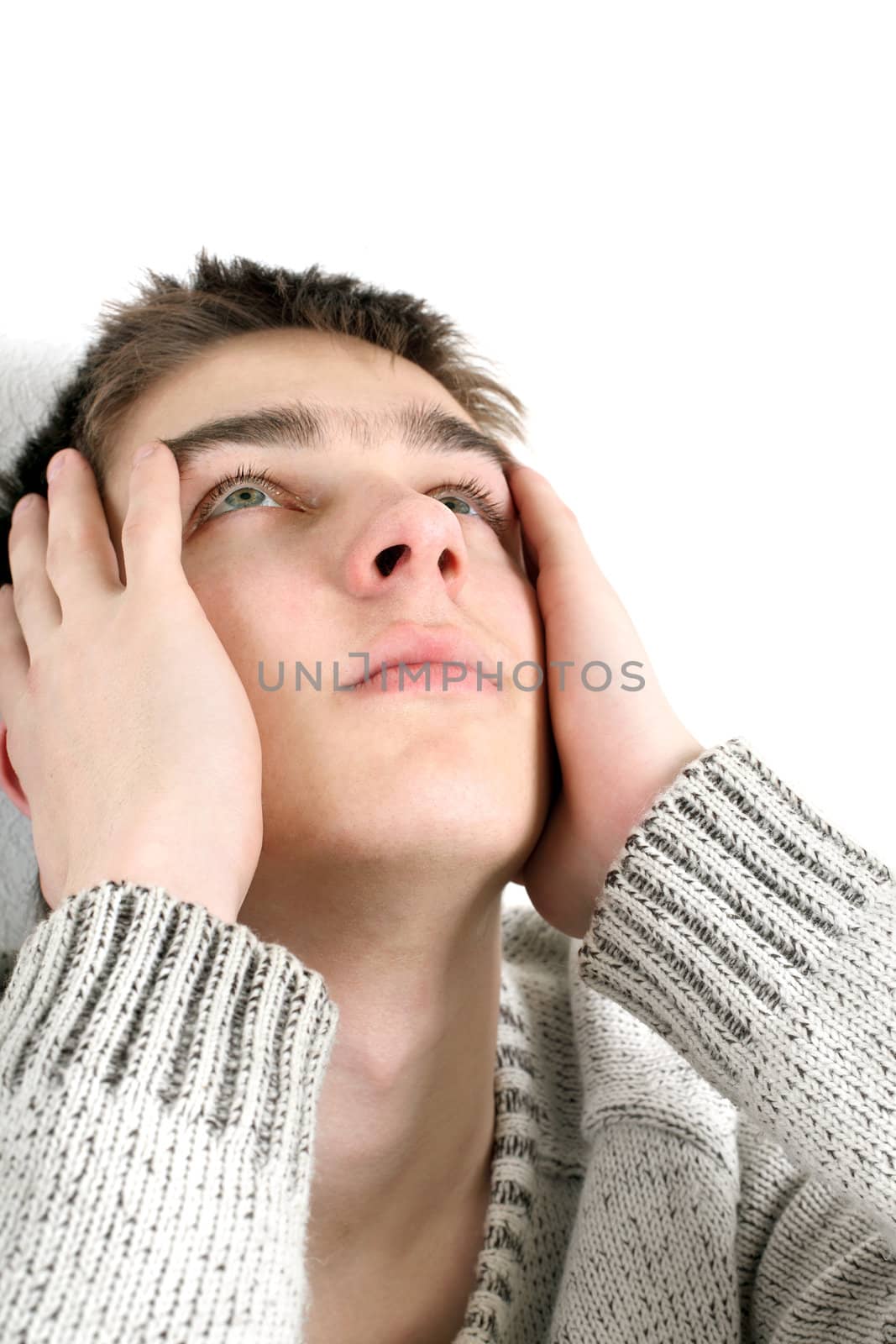 sad young man portrait closeup