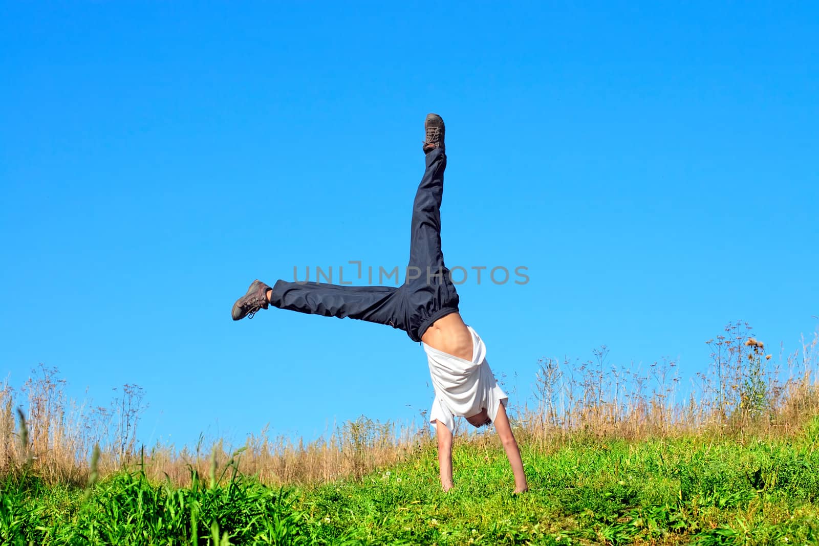 somersault on the summer meadow