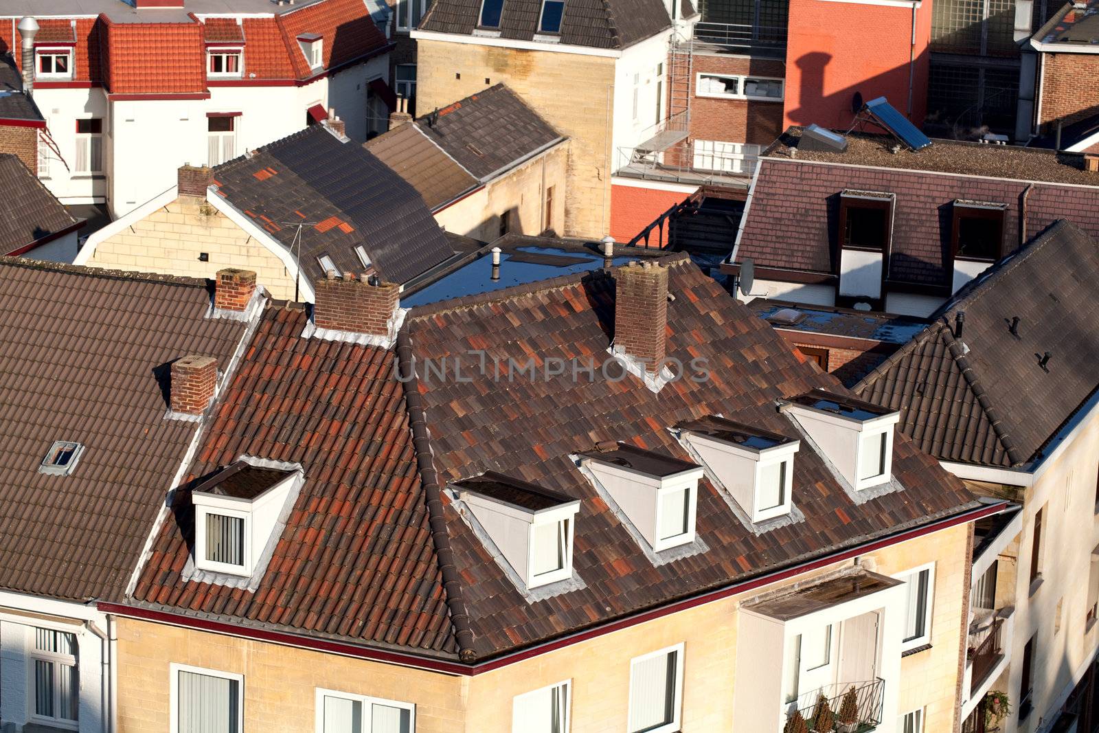 background of view red roofs in small town