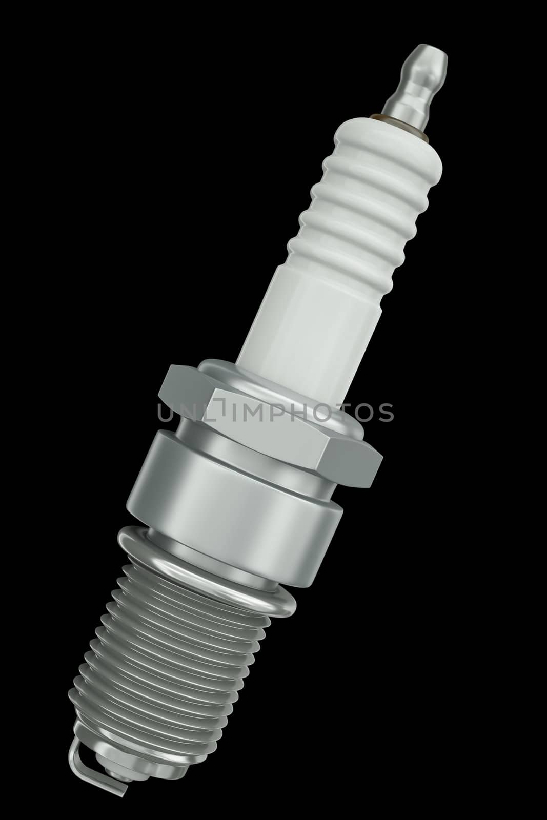 Spark plug isolated on black background. 3D render.