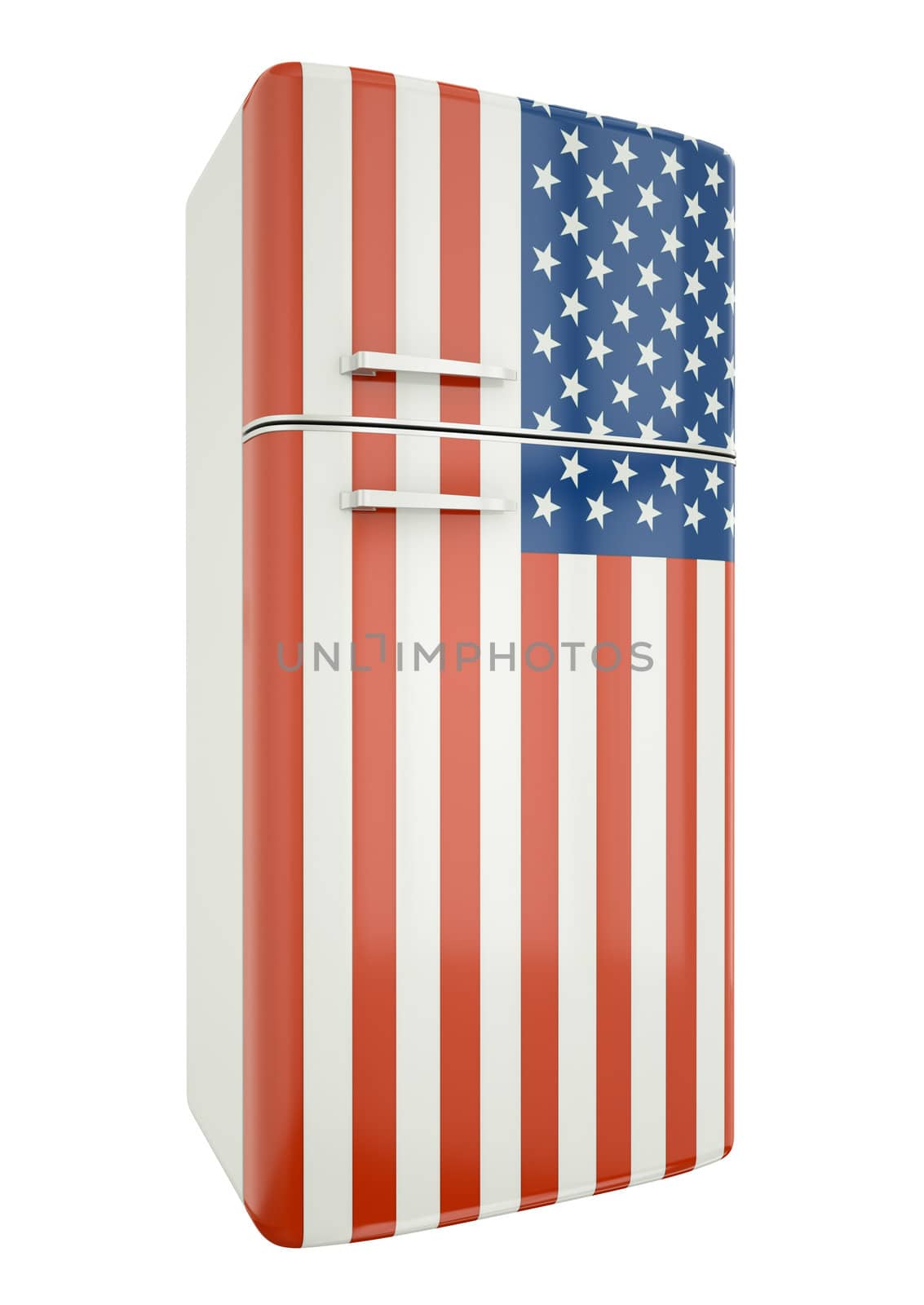 US flag fridge. 3D render.