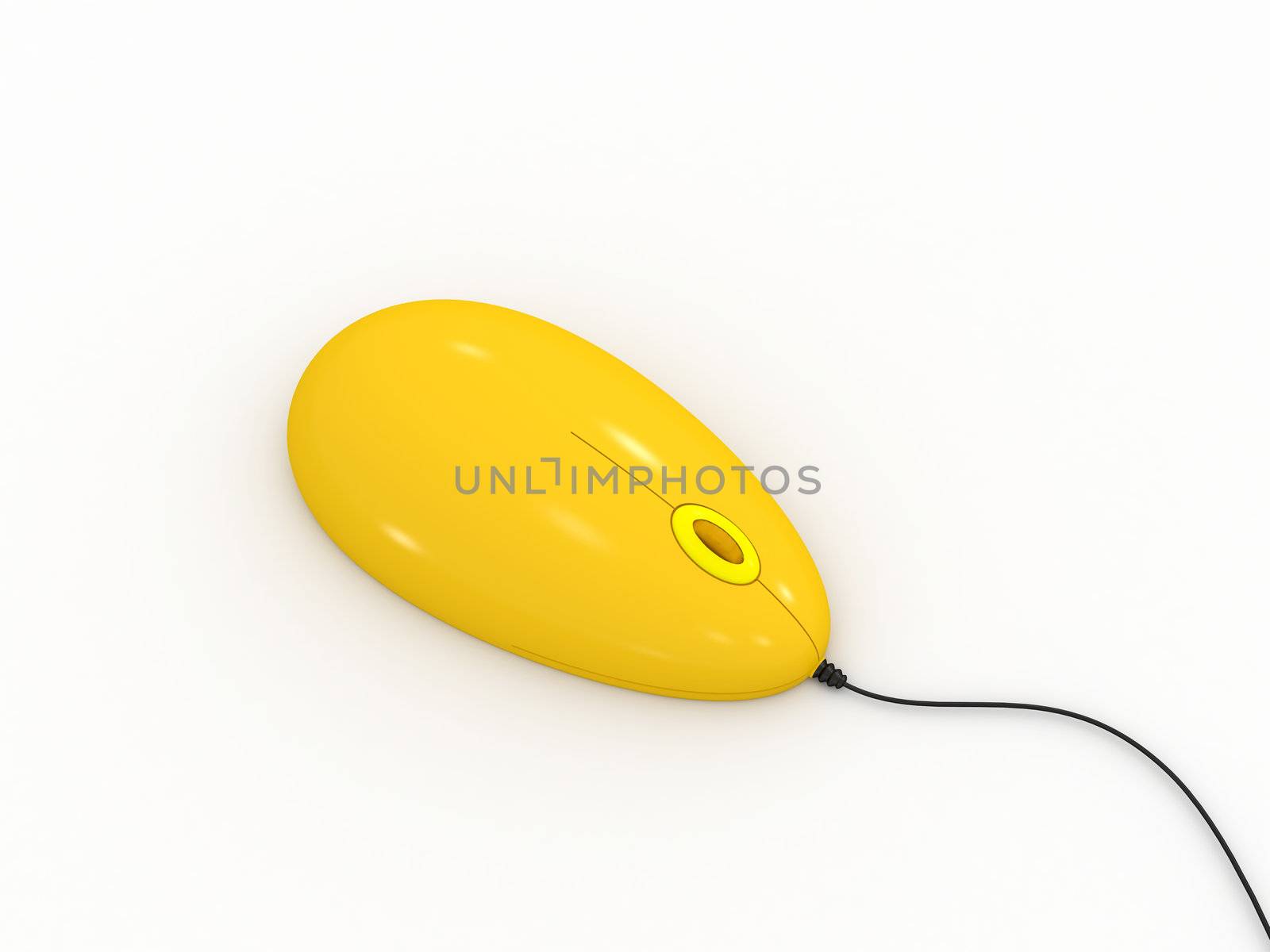 The yellow computer mouse on a white background