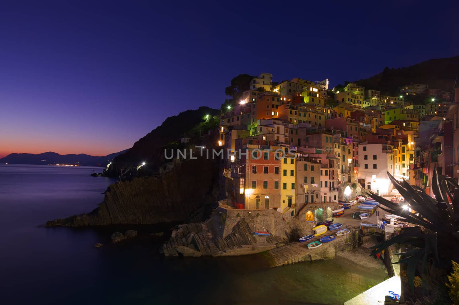 Riomaggiore Village at night, Cinque Terre, Italy 