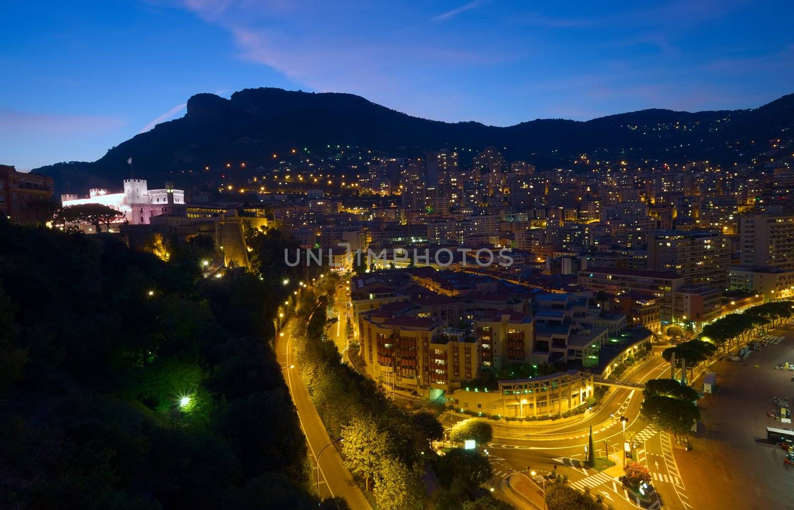 view of Monaco at night, Monte Carlo 