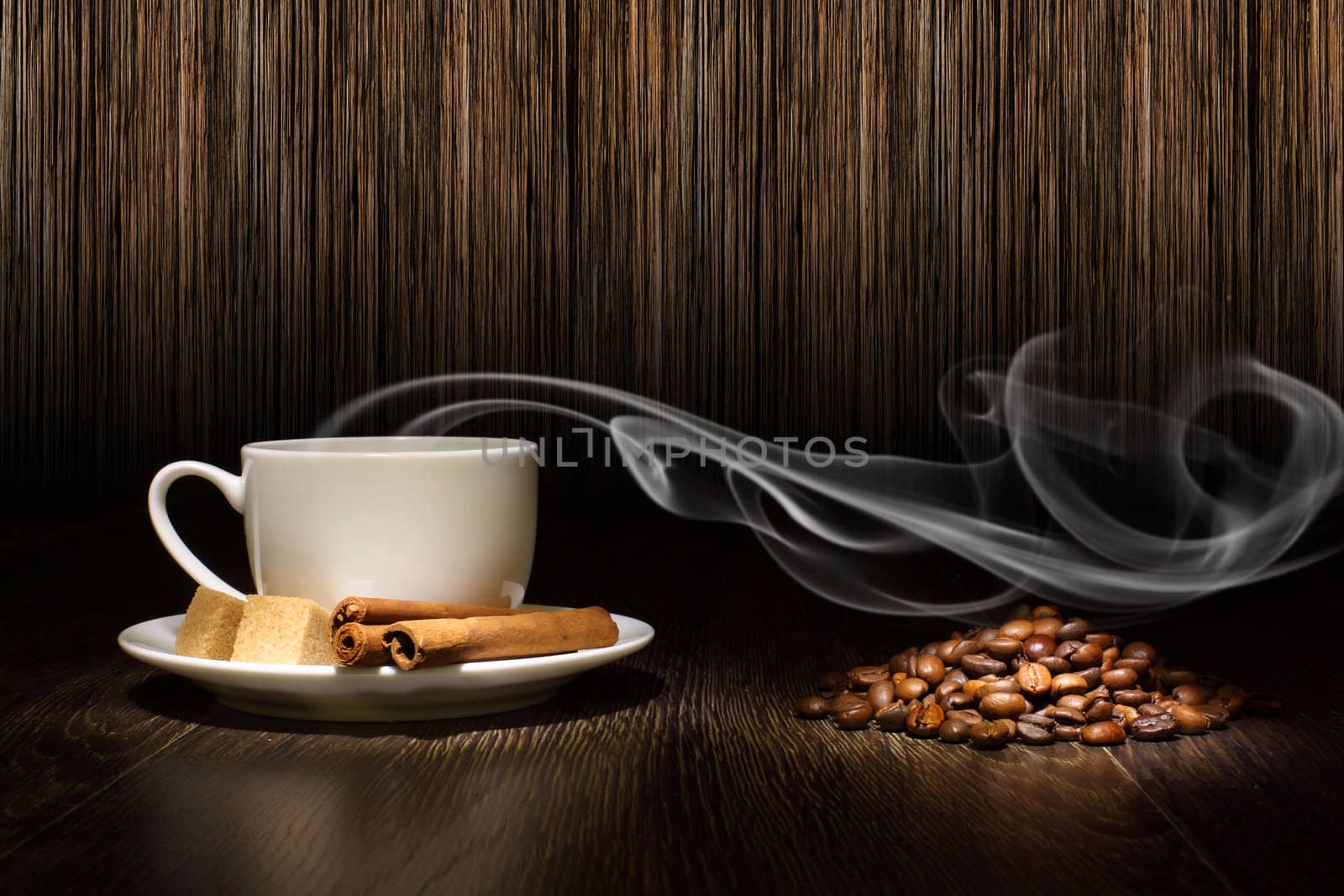 Coffee beans and white cup by sergey_nivens