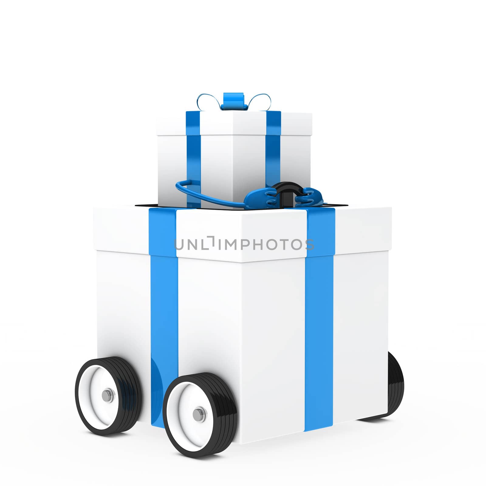 blue white christmas gift box figure vehicle