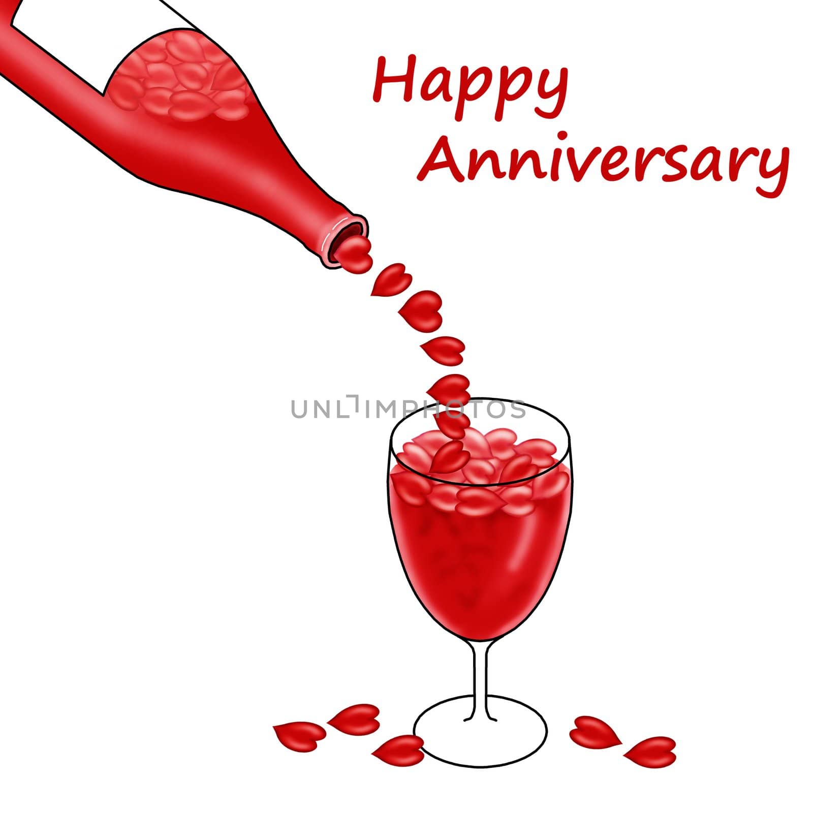 Happy anniversary card with a wine bottle and hearts by acremead