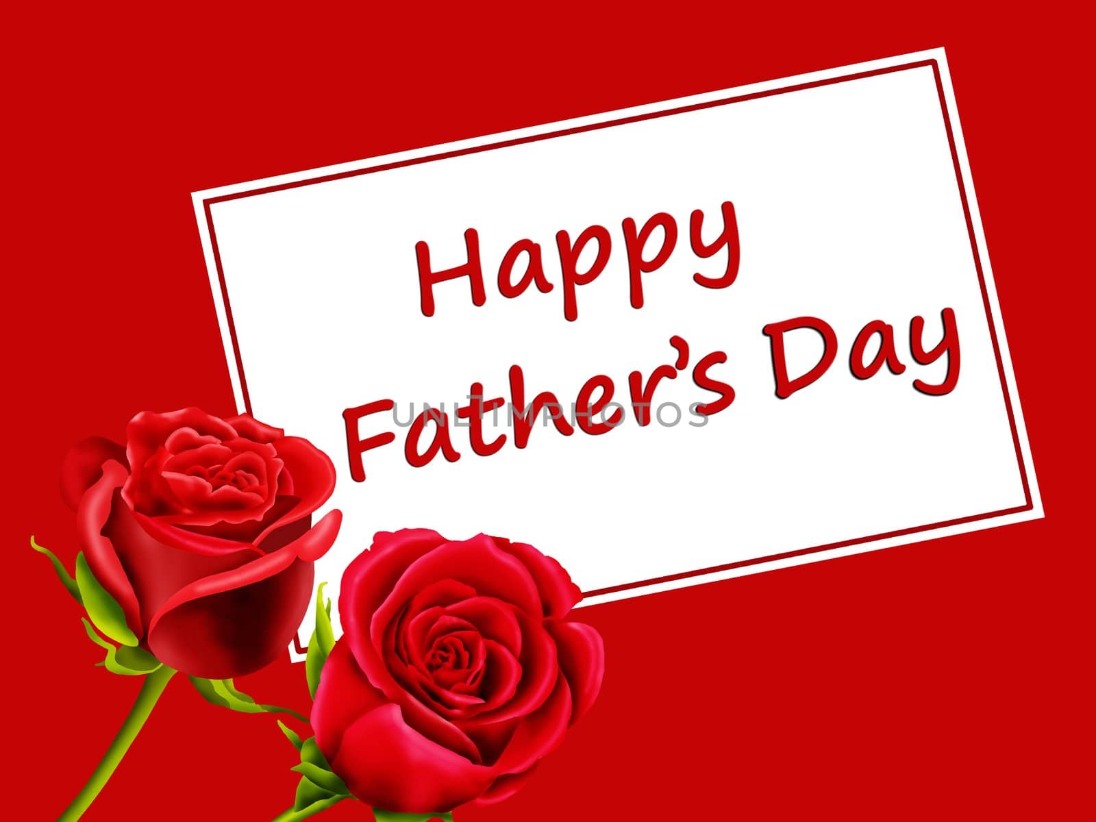 Happy Father's Day card with red roses on a red background