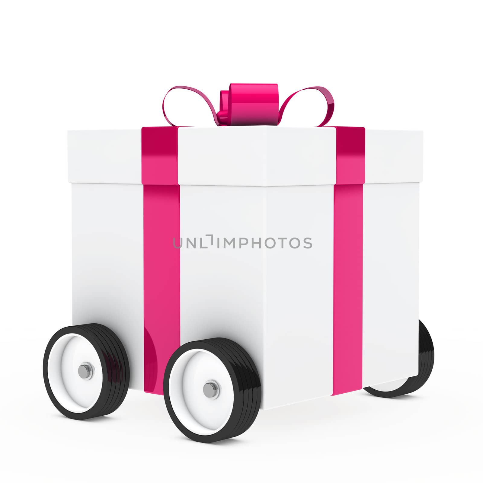 christmas gift box pink white vehicle drive